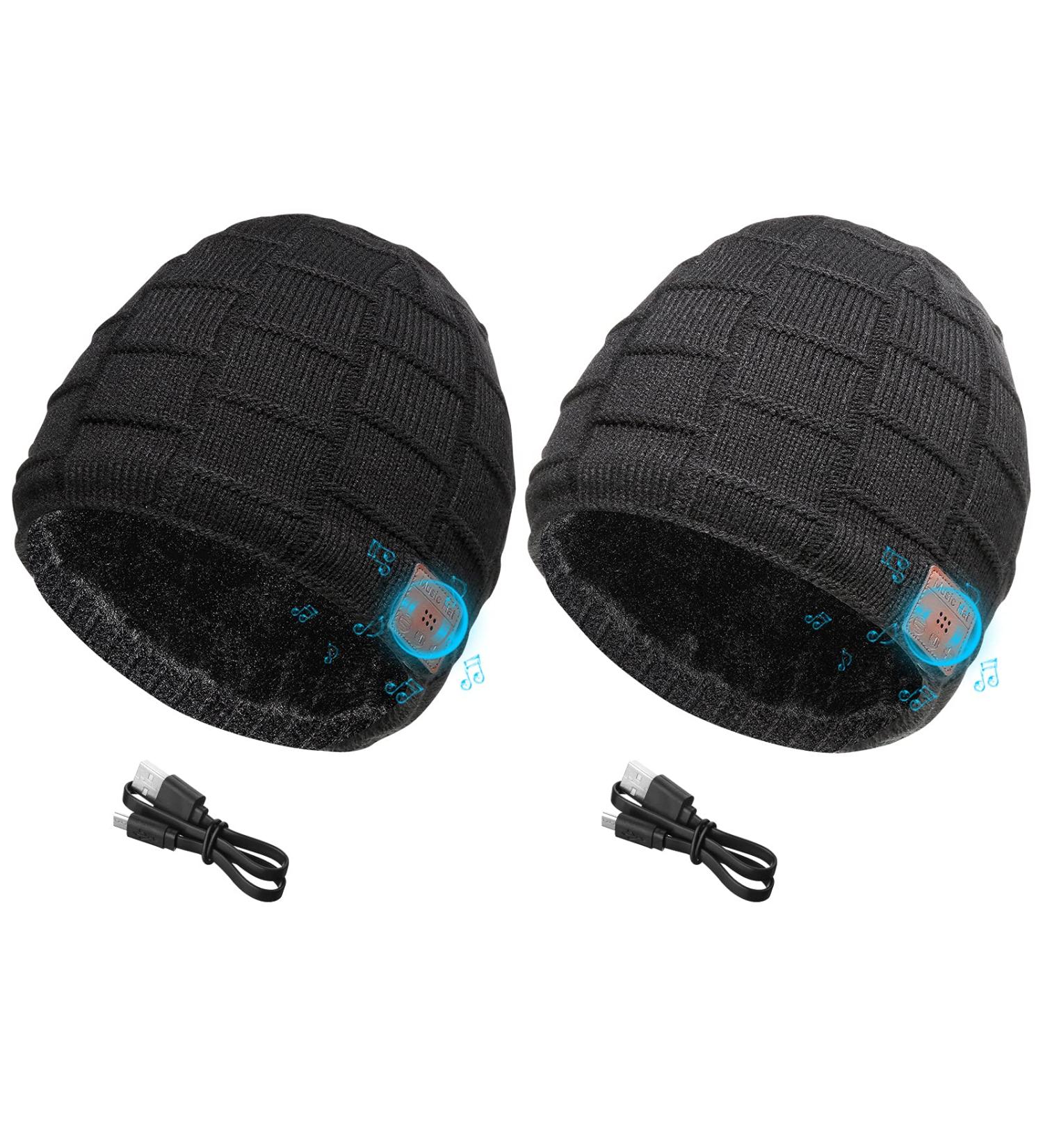 Honoson Bluetooth Beanie for Men - 2 Piece Set | Wireless Headphones | Warm Knit Hat for Outdoor Sports | Men's Gifts | Running Accessories - Black/Dark Gray - Buy Online on GoSupps.com