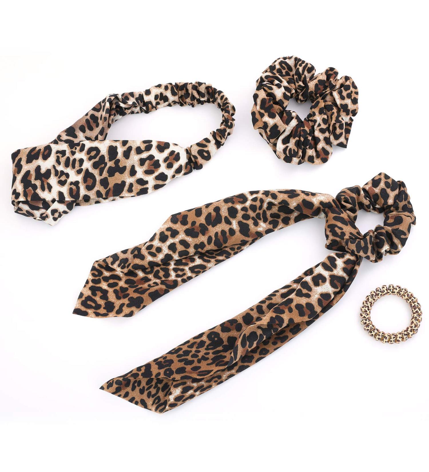 Leopard Print Hair Scarf Scrunchies: Big Bow Headband for Women - Animal Print Twisted Turban Ponytail Holder - Buy Online on GoSupps.com