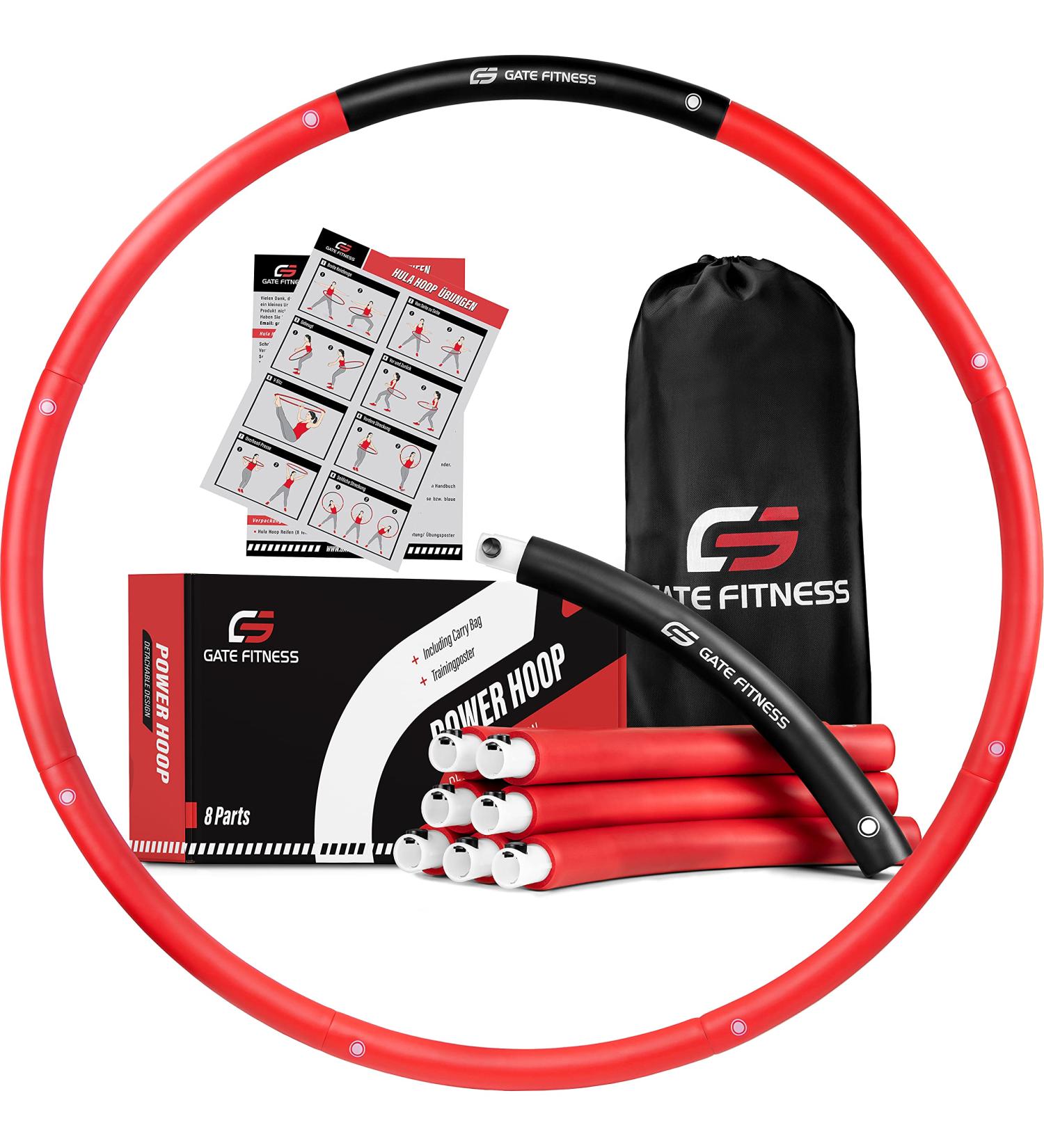 Gate Fitness Weighted Hula Hoop 3.1 lb for Adult Weight Loss - Red-Black 8 Segment Ring with Soft Foam Padding - Indoor/Outdoor Core Workouts for Fat Burning - Buy Online on GoSupps.com