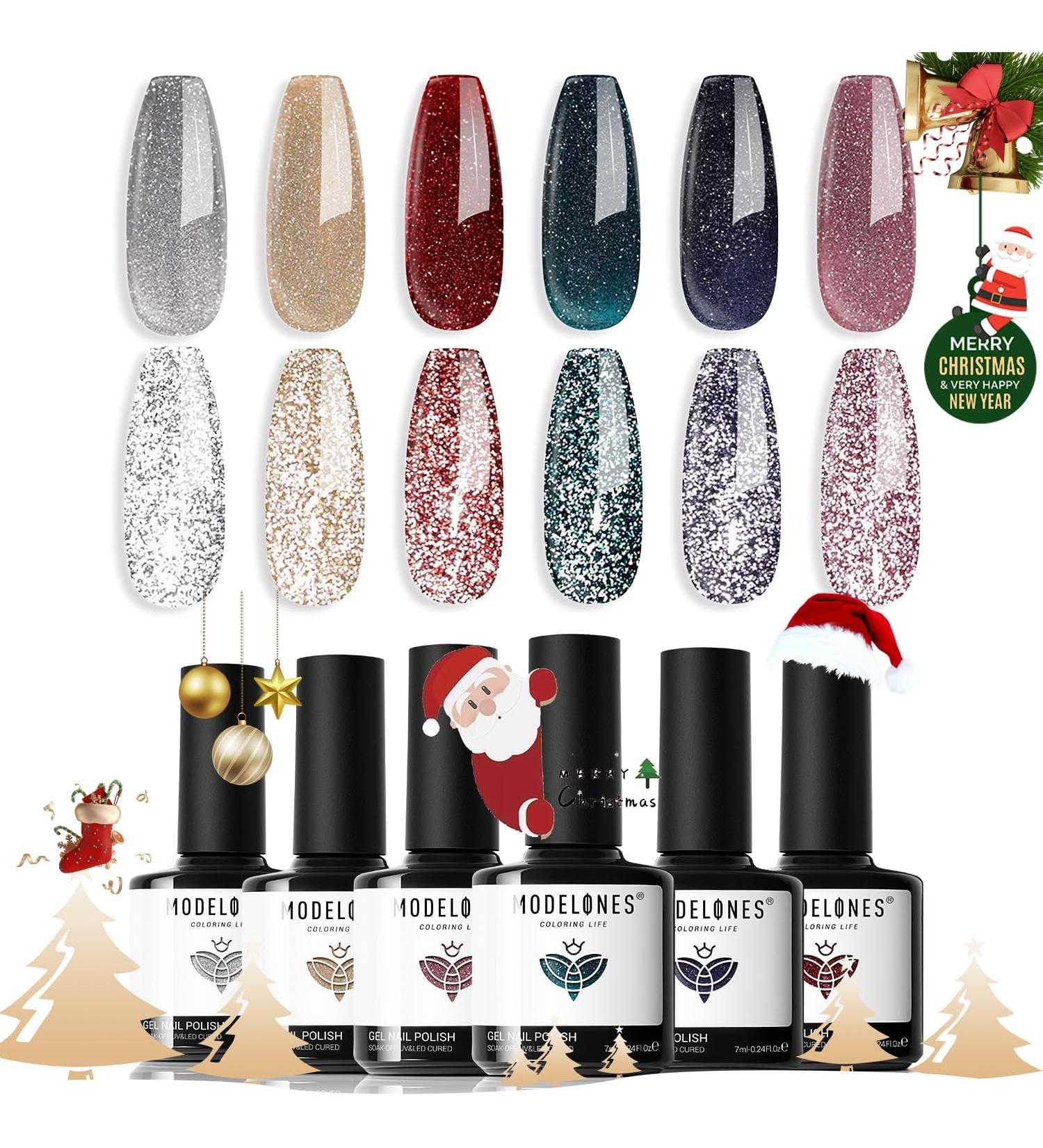 modelones Reflective Glitter Gel Nail Polish Set of 6 Colors Including Pink Red Silver Holographic Gel Polish Kit UV LED Soak Off Nail Polish Home DIY Manicure Nail Salon Varnish LAST DANCE 1.17 ml (Pack of 6) - Buy Online on GoSupps.com