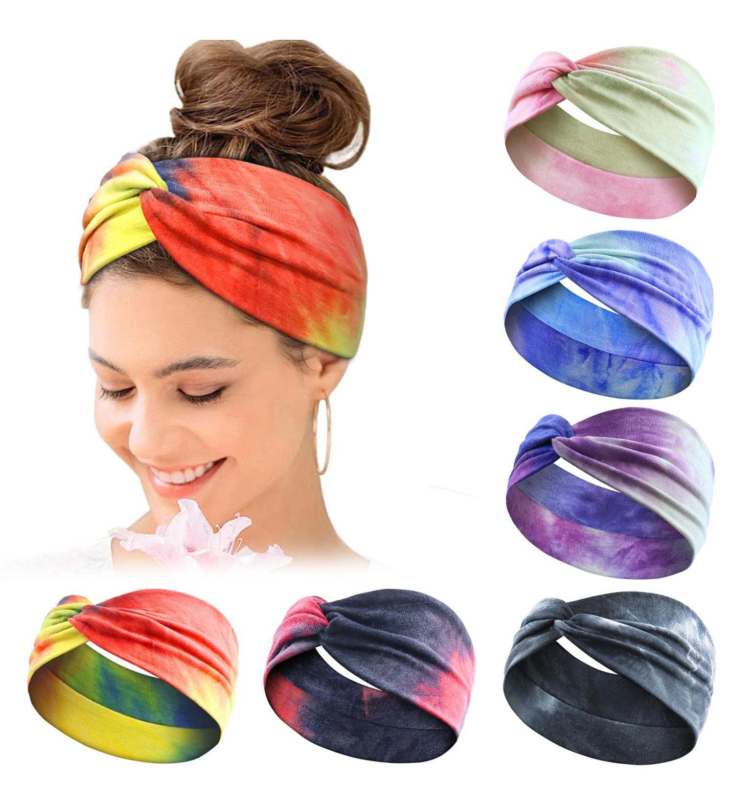 Women's Boho Headband Set - 6 Pieces Wide Elastic Hair Bands for Yoga and Sports - Multicoloured Print Hair Accessories - Buy Online on GoSupps.com