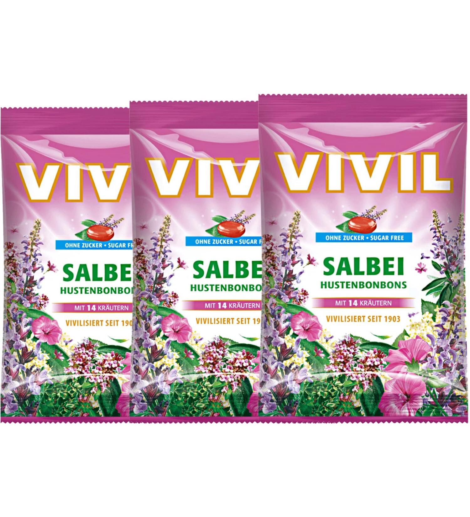 VIVIL Sage Sugar Free Cough Drops with 14 Herbs 3x120g (12.7 Oz) - Made in Germany - Buy Online on GoSupps.com