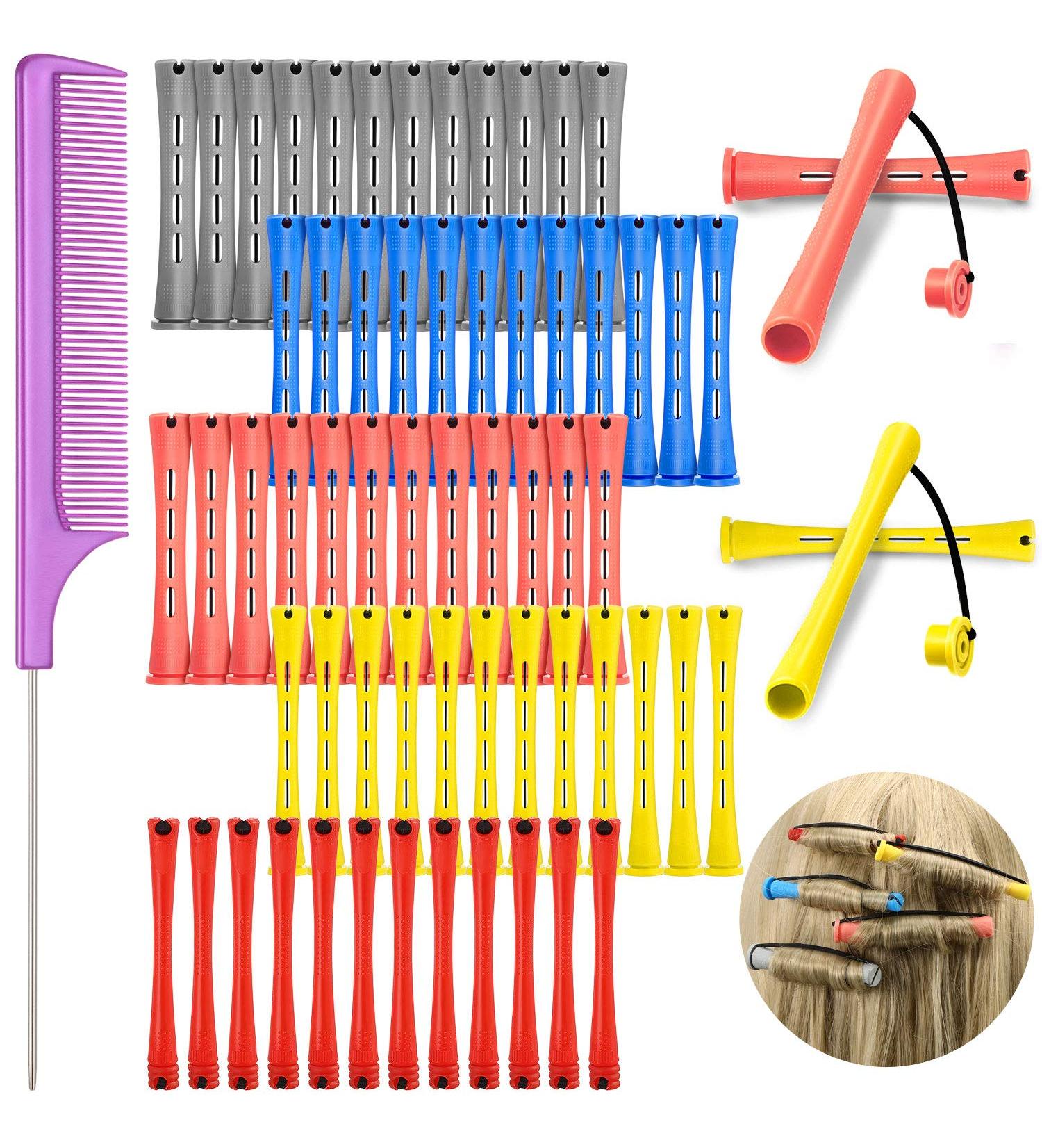 60 Pieces Hair Perm Rods Set Plastic Perming Rods Cold Wave Rods 5 Sizes Hair Curling Rollers with Rat Tail Hair Comb Stainless Steel Pintail Comb for Women Girls Hairdressing Styling - Buy Online on GoSupps.com