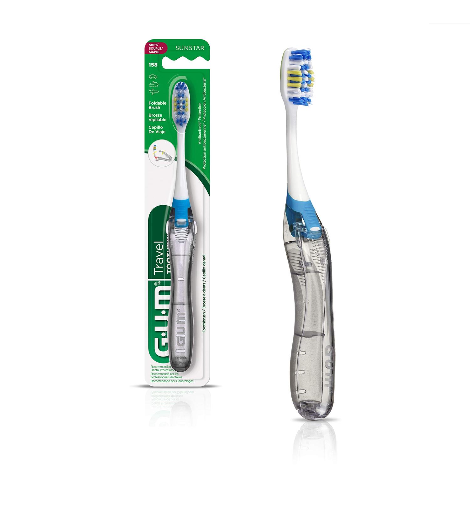 GUM Travel Toothbrush with Antibacterial Bristles & Folding Handle Soft Bristles Compact 1 Toothbrush Colour May Vary 1 count (Pack of 1) Toothbrush - Buy Online on GoSupps.com
