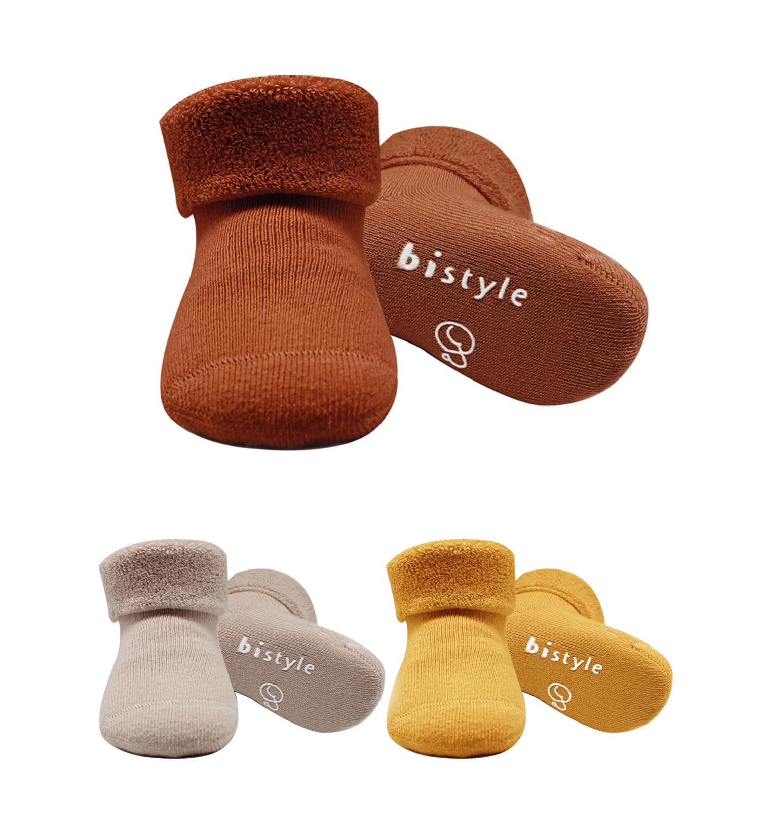 Buy Cotton Anti-Slip Baby Socks | Winter Warm Toddler Socks | 3 Pairs for Newborn & Young Girls (2-3 Years) - Brown - Buy Online on GoSupps.com