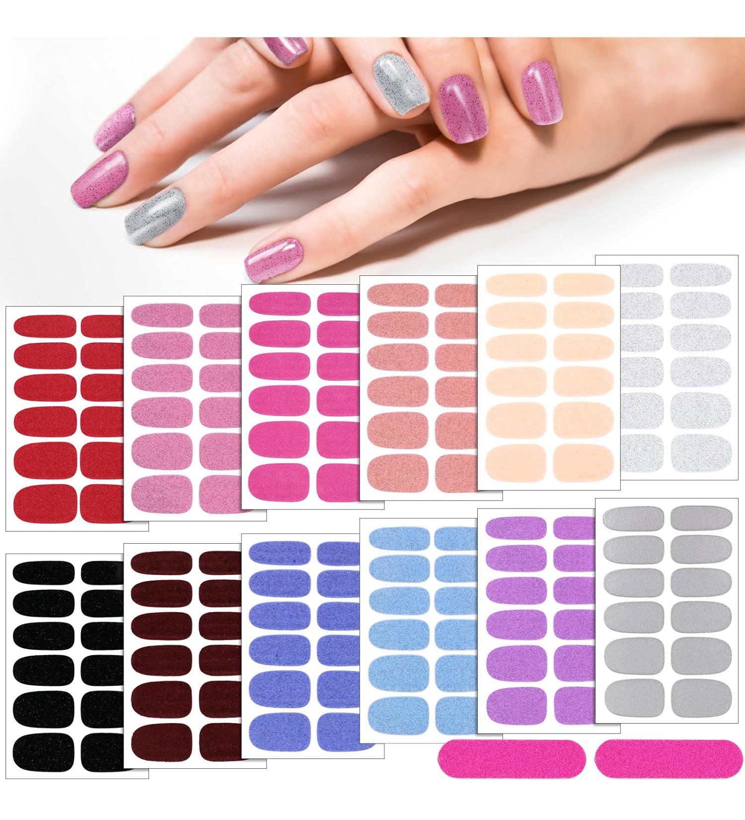 Queekay 12 Sheets Solid Color Nail Stickers Glitter Nail Polish Strips Self Adhesive Nail Polish Stickers Manicure Full Nail Wrap DIY Color Nail Decor for Women Nail Art(Pastel Color) - Buy Online on GoSupps.com