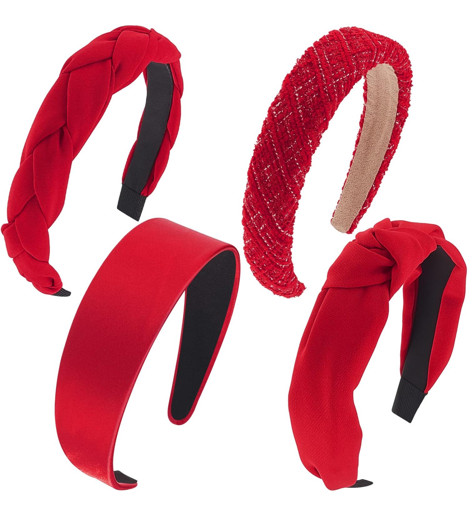 4 Pcs Red Headband Set - Knotted, Criss Cross, Satin, Velvet Braided Hair Accessories for Women & Girls | Chinese New Year Valentine's Day Halloween Cosplay - Buy Online on GoSupps.com