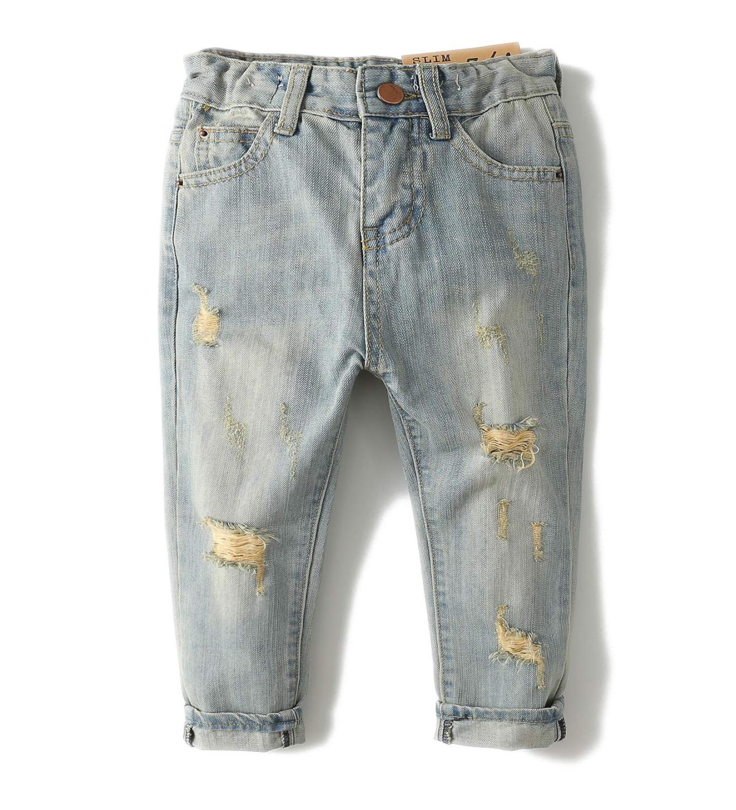 KIDSCOOL SPACE Baby Slim Jeans | Elastic Waist Ripped Denim Pants | 5-6 Years | Light Blue - Buy Online on GoSupps.com