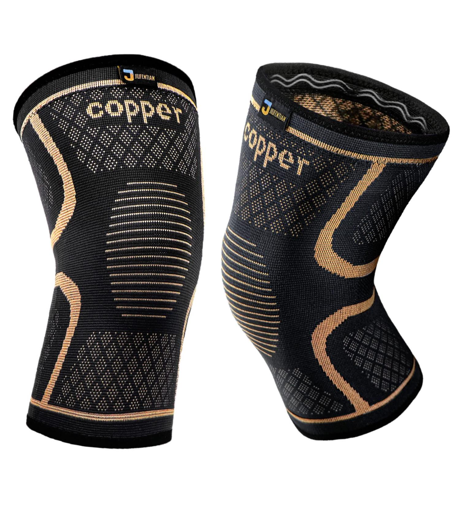 Copper Knee Braces (2 Pack) - Compression Sleeve for Knee Pain & Arthritis - Support for Men & Women - Large Size - Black - Buy Online on GoSupps.com