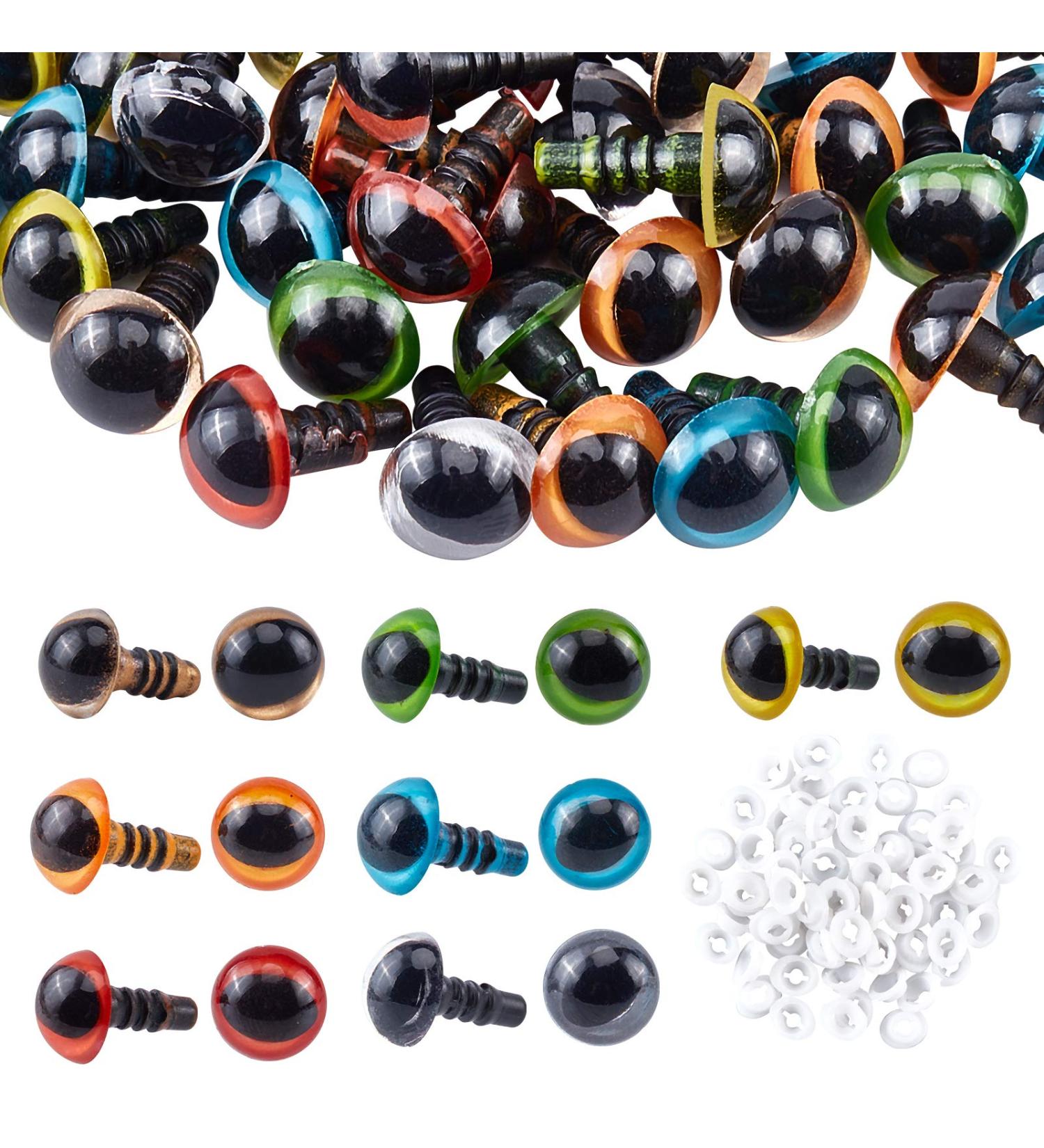 70pcs 10mm Plastic Safety Eyes for Crafts- Amigurumi Cat, Puppet, Plush Animals - 7 Color Assortment with Washers - Buy Online on GoSupps.com
