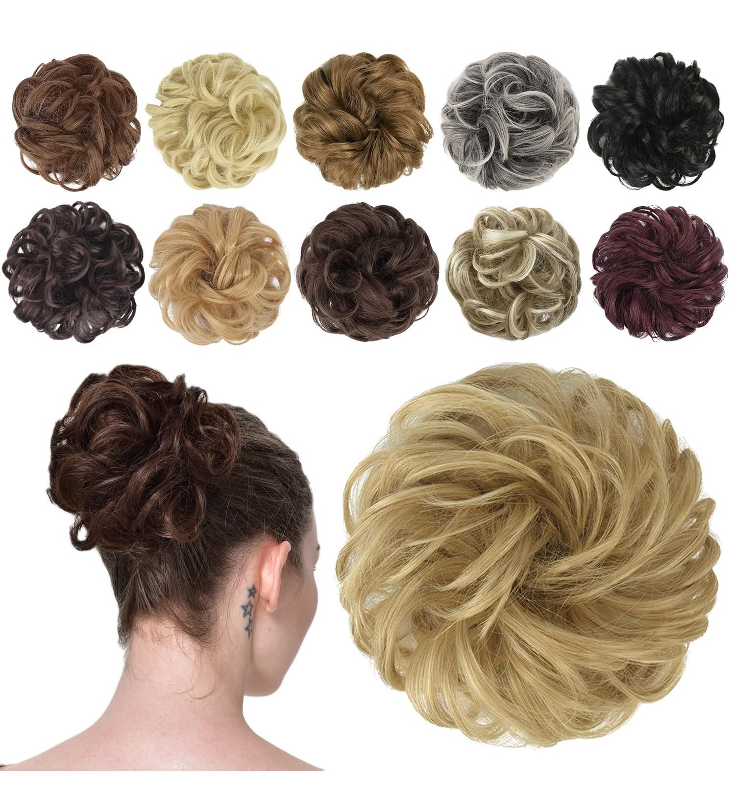 FESHFEN Messy Bun Scrunchie - Synthetic Wavy Curly Chignon Ponytail Hair Extension in Gloden Blonde 22/613# - 38g - Pack of 1 - Buy Online on GoSupps.com