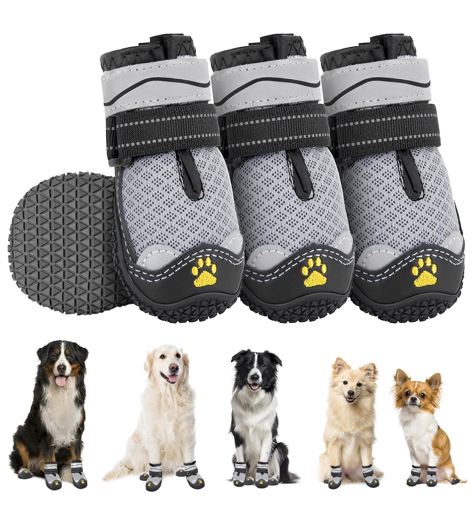 Eyin Dog Shoes - Breathable Non-Slip Paw Protection for Small Medium & Large Dogs | Reflective Velcro Fastener | Size 8 | 4 Pieces - Gray - Buy Online on GoSupps.com