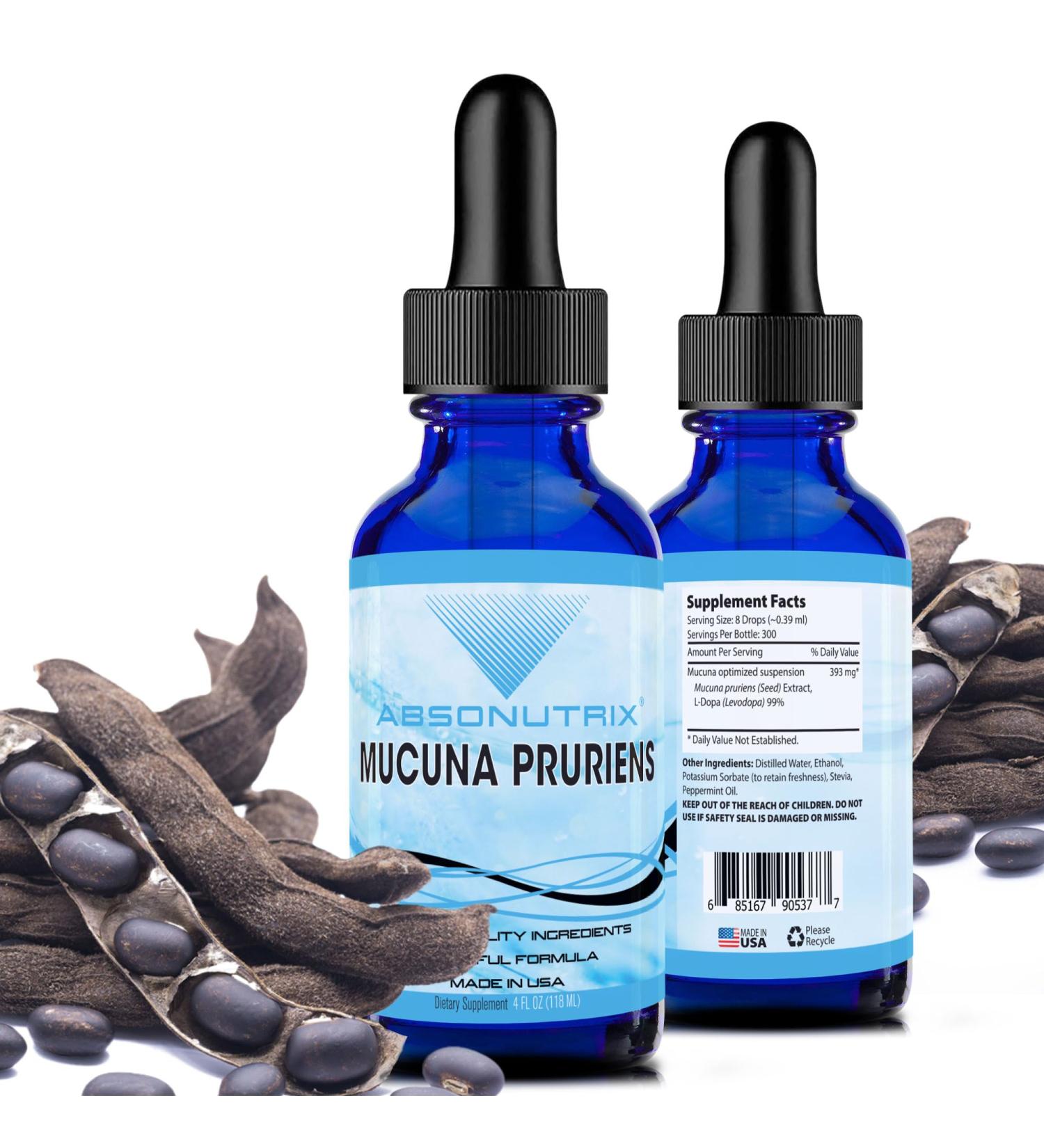 Absonutrix Mucuna Pruriens 393mg 4 Oz Liquid 300 Servings Made in USA Quick Absorption Quality Potent Ingredients Third-Party Tested Non-GMO GMP Certified Cruelty-Free Products - Buy Online on GoSupps.com