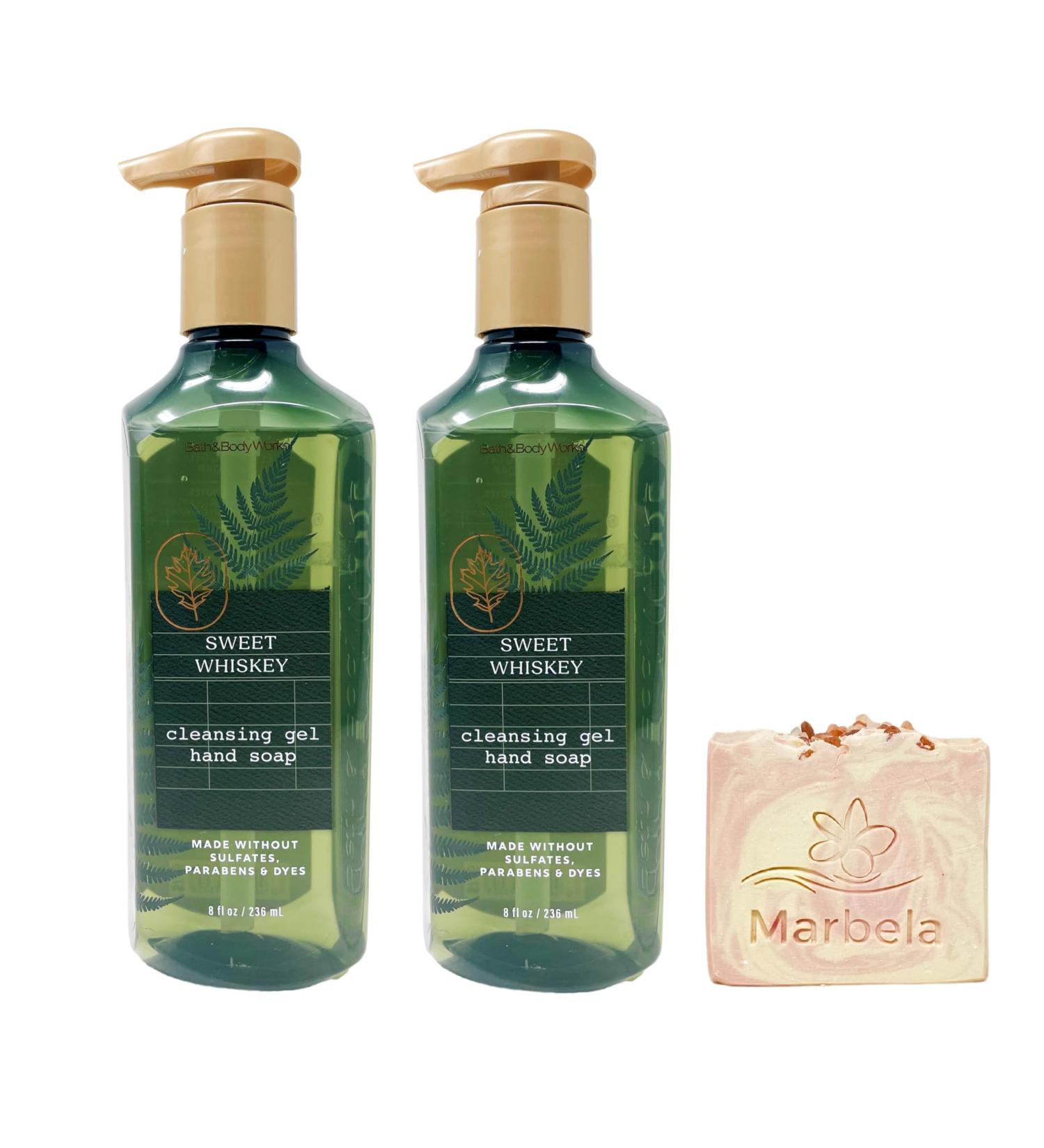 Bath & Body Works Sweet Whiskey Set of 2 Cleansing Gel Hand Soaps and a Himalayan Salts Springs Bar Soap