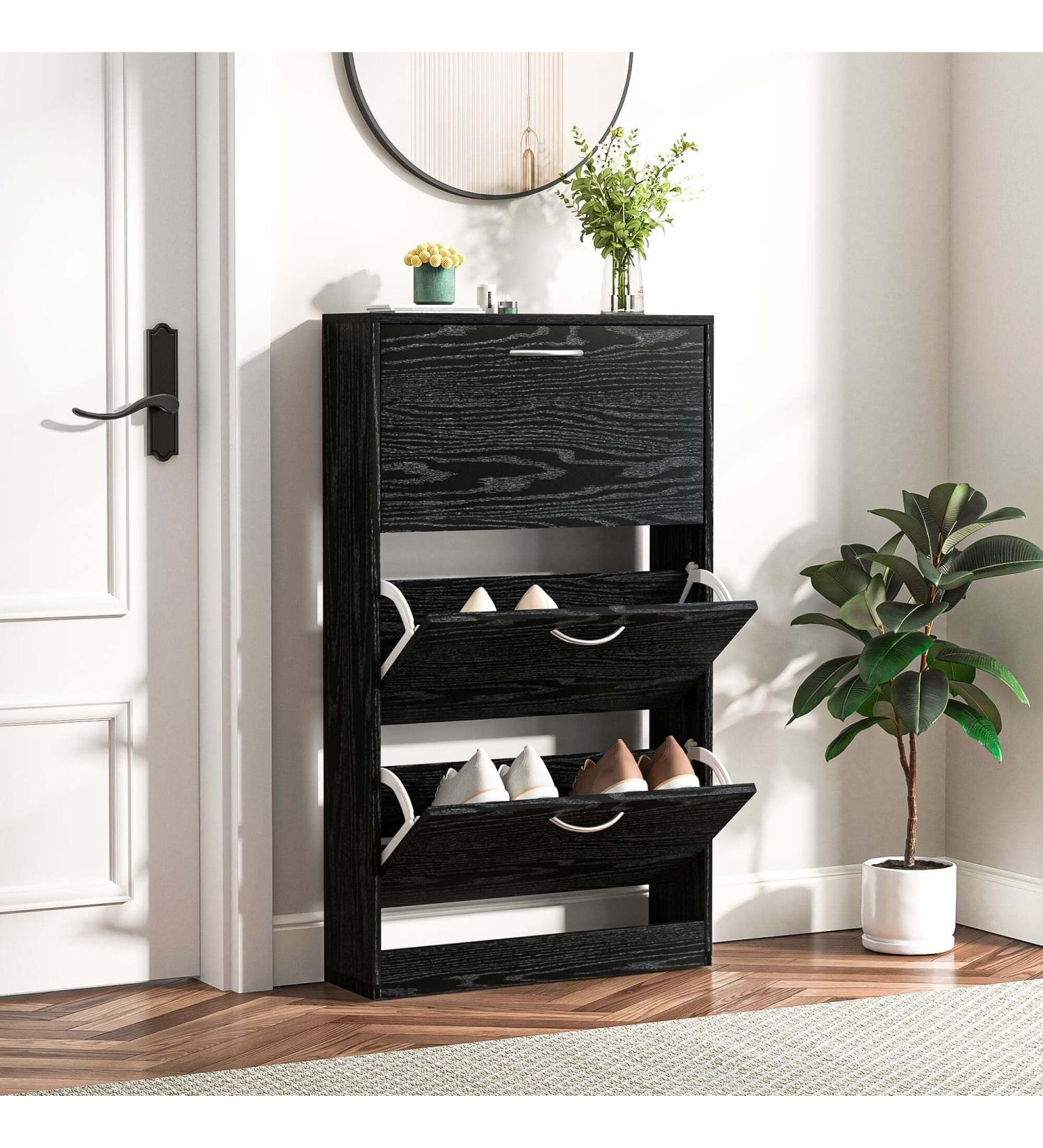 Stackable 3 Flip Drawers Shoe Cabinet Freestanding Shoe Rack Shoe Storage Cupboard Organizer Shoe Organizer White Shoe (Color : Black) - Buy Online on GoSupps.com