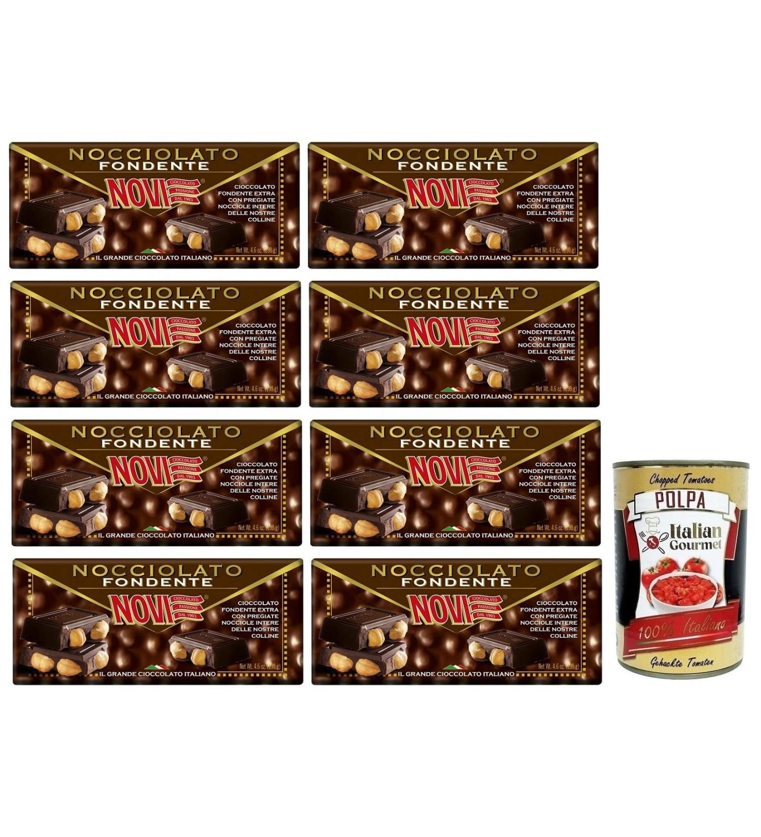 Novi Nocciolato Dark Chocolate with Whole Hazelnuts 130g + Tomato Pulp Italian Gourmet Tomato Pulp 400g - Buy Online on GoSupps.com