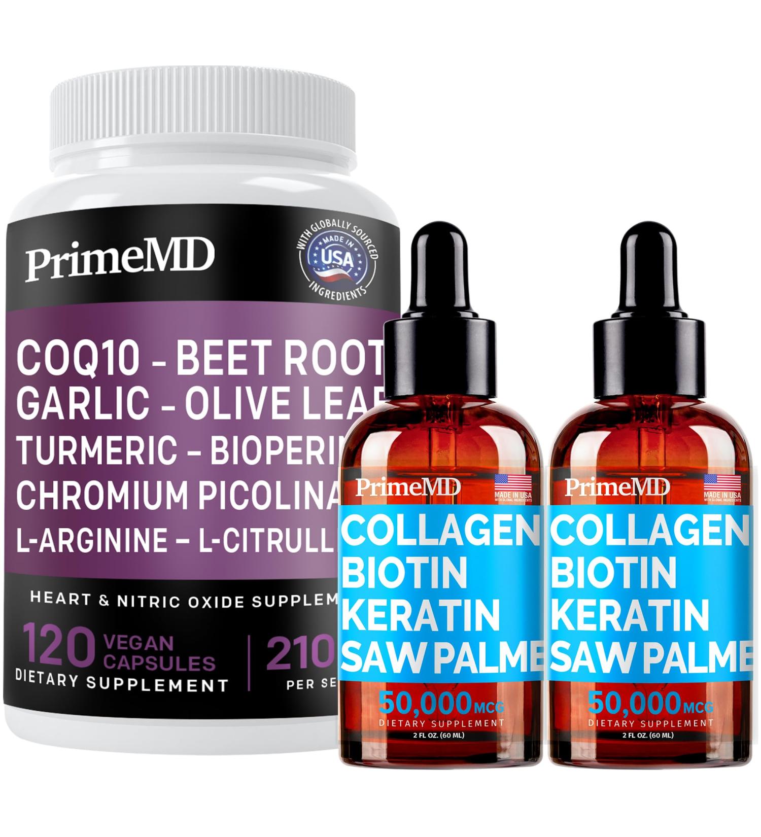 Liquid Collagen Biotin (2pk) and Nitric Oxide (1pk) Supplement Bundle - Potent Vitamins for Hair Skin Nails Heart Circulatory and Lipid Support - Non-GMO Vegan Gluten-Free - Buy Online on GoSupps.com