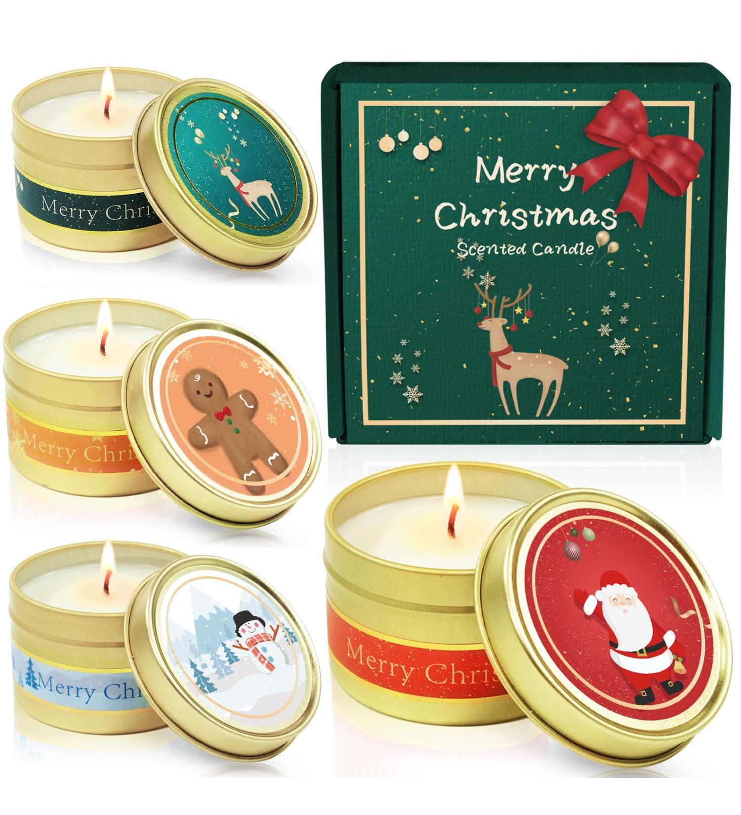 Sentorini Fragrance Candles Christmas Gift Set - 4 Soy Wax Aromatherapy Candles for Women | Perfect for Weddings Parties Father's Day Mother's Day & Valentine's Day - Scents: Sherry Brandy Apple Cinnamon Winter Cedar Gingerbread - Buy Online on GoSupps.com