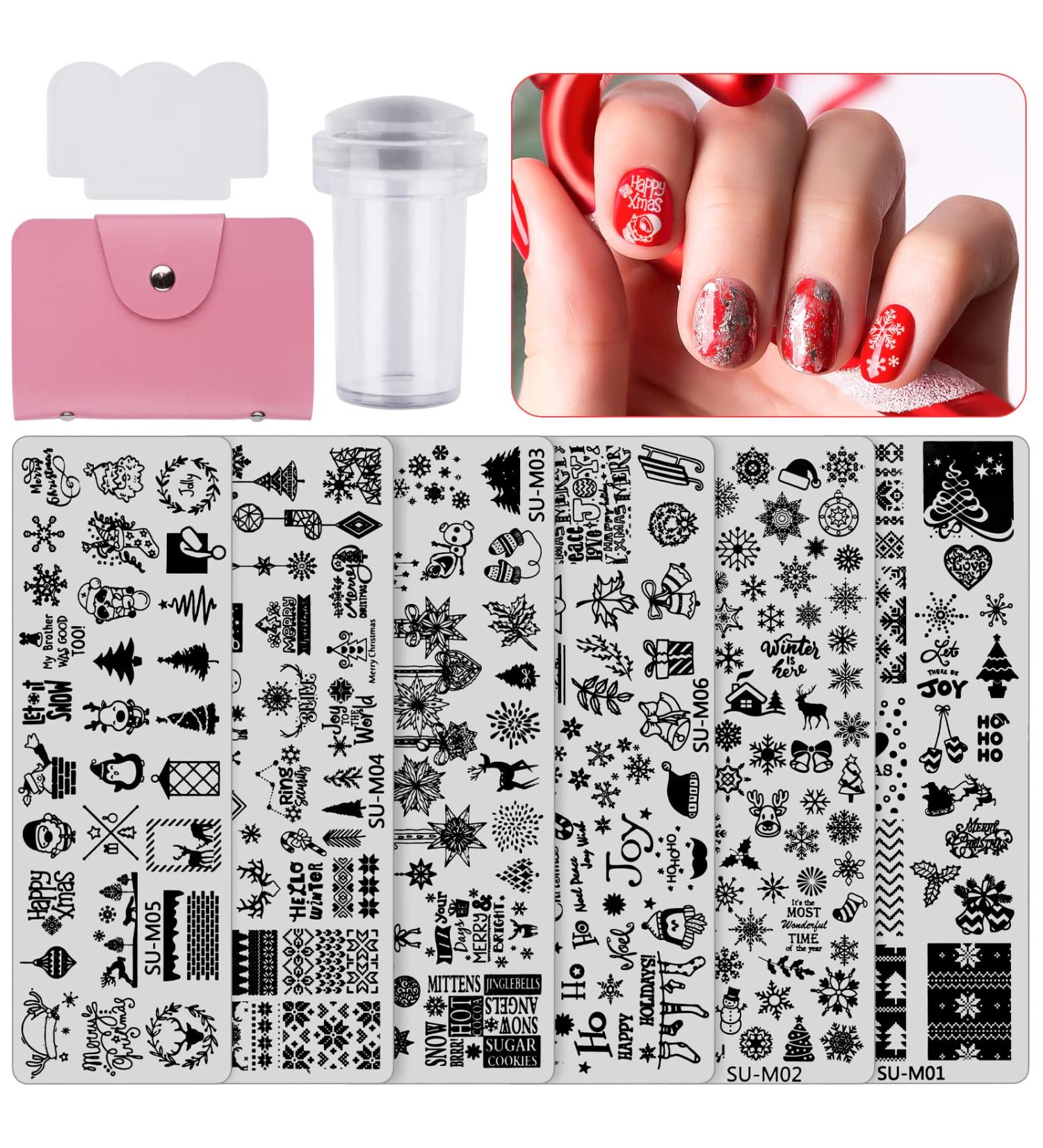 Shop Ebanku 6PC Nail Stamp Template Set - Christmas Tree Snowflakes & Reindeer Nail Art Plates with Stamp Scraper & Storage Bag - International Shipping Available - Buy Online on GoSupps.com