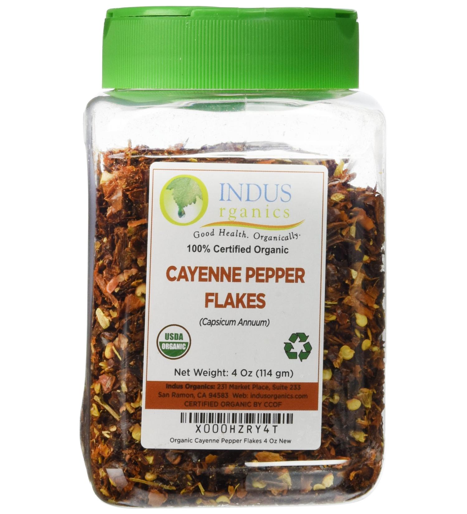 Indus Organics Cayenne Pepper Flakes (40,000 SHU) - 4 Oz Jar | Premium Grade, High Purity, Freshly Packed - Buy Online on GoSupps.com