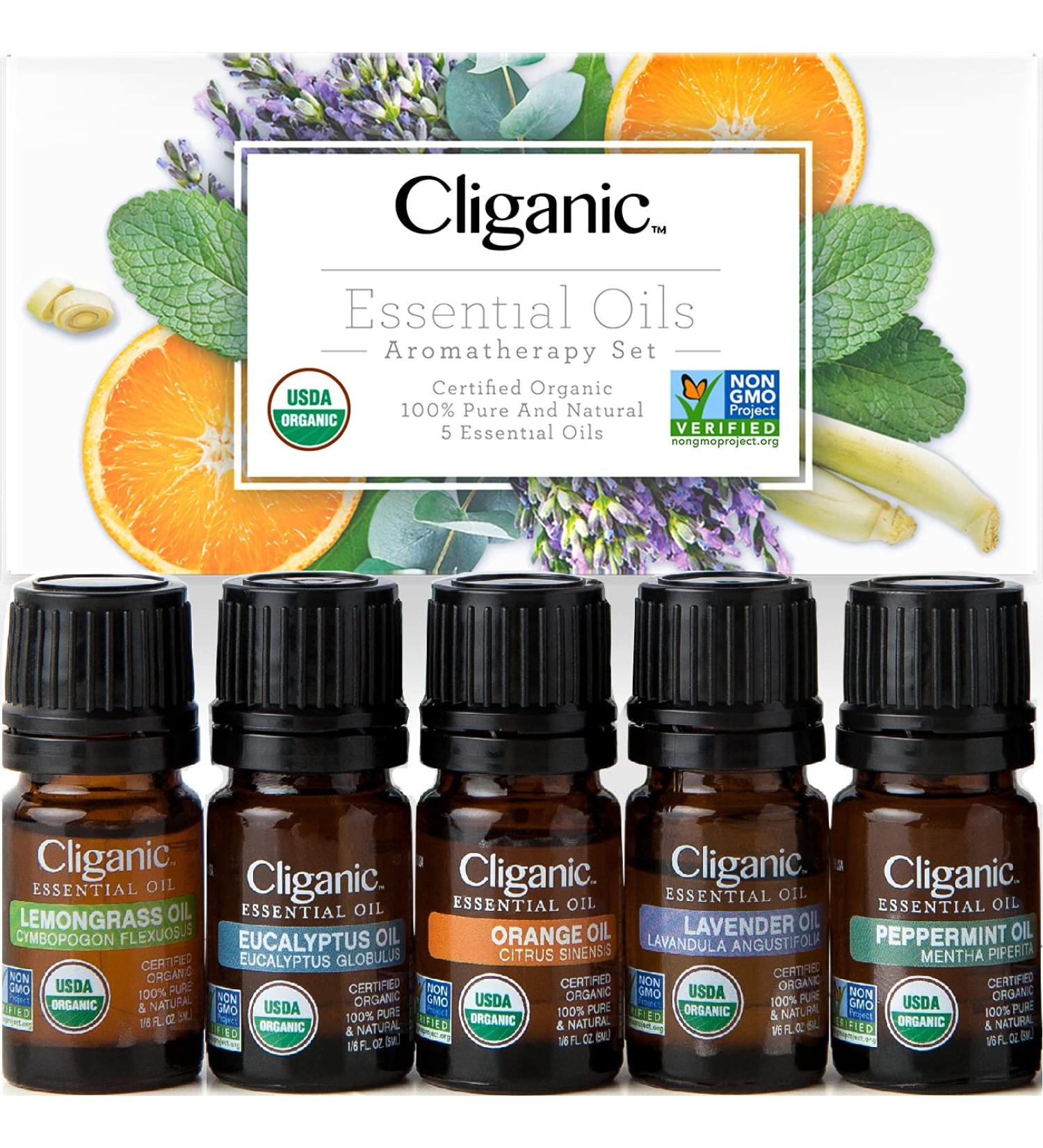 Cliganic Organic Essential Oils Set (Top 5) - 100% Pure Natural Aromatherapy for Candle Making - Peppermint, Lavender, Eucalyptus, Lemongrass & Orange - Buy Online on GoSupps.com