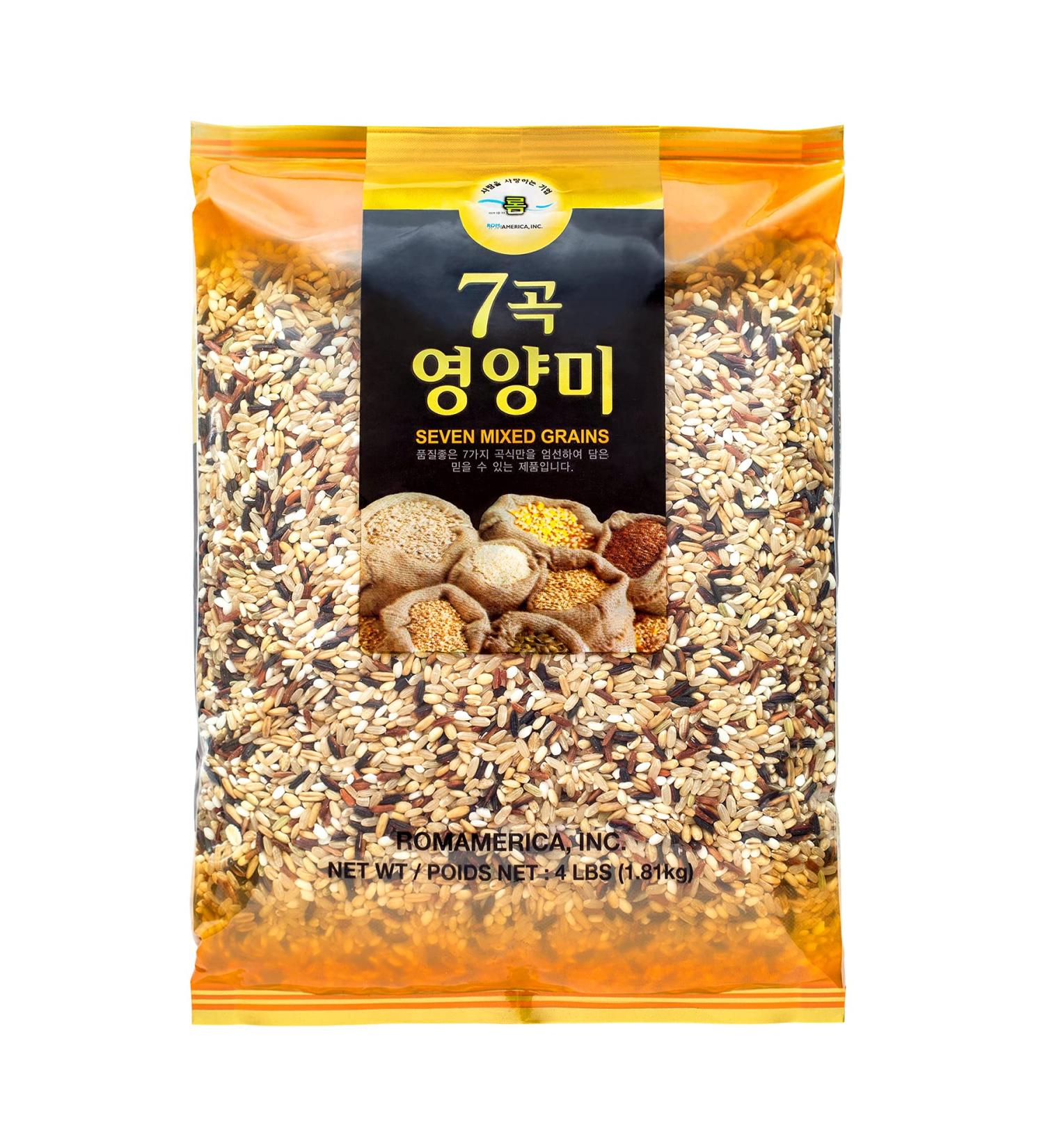 ROM AMERICA 7 Premium Healthy Mixed Grains Rice with Brown Rice, Wild Sweet Rice, Red Rice, Whole Barley, Oat, Brown and White Sweet Rice - 4 Pound (Pack of 1) 7 Grains 4 Pound (Pack of 1)