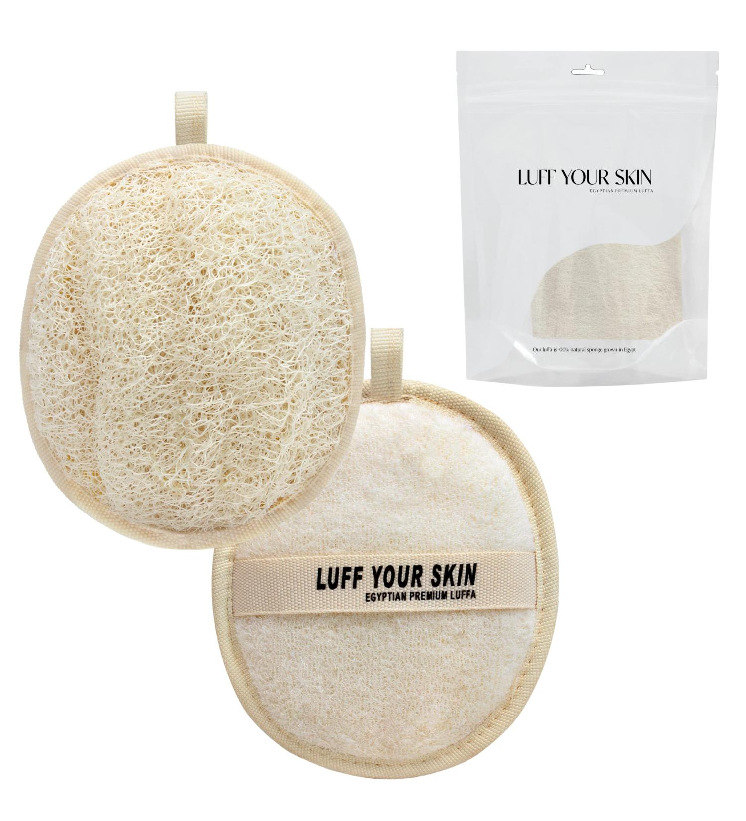 LUFF YOUR SKIN Natural Loofah Sponge - Made with 100% Egyptian All Natural Luffa Sponges - Bath Sponges for Shower for Men & Women - Loofah Exfoliating Body Scrubber & Dead Skin Remover - Pack of 2 - Buy Online on GoSupps.com