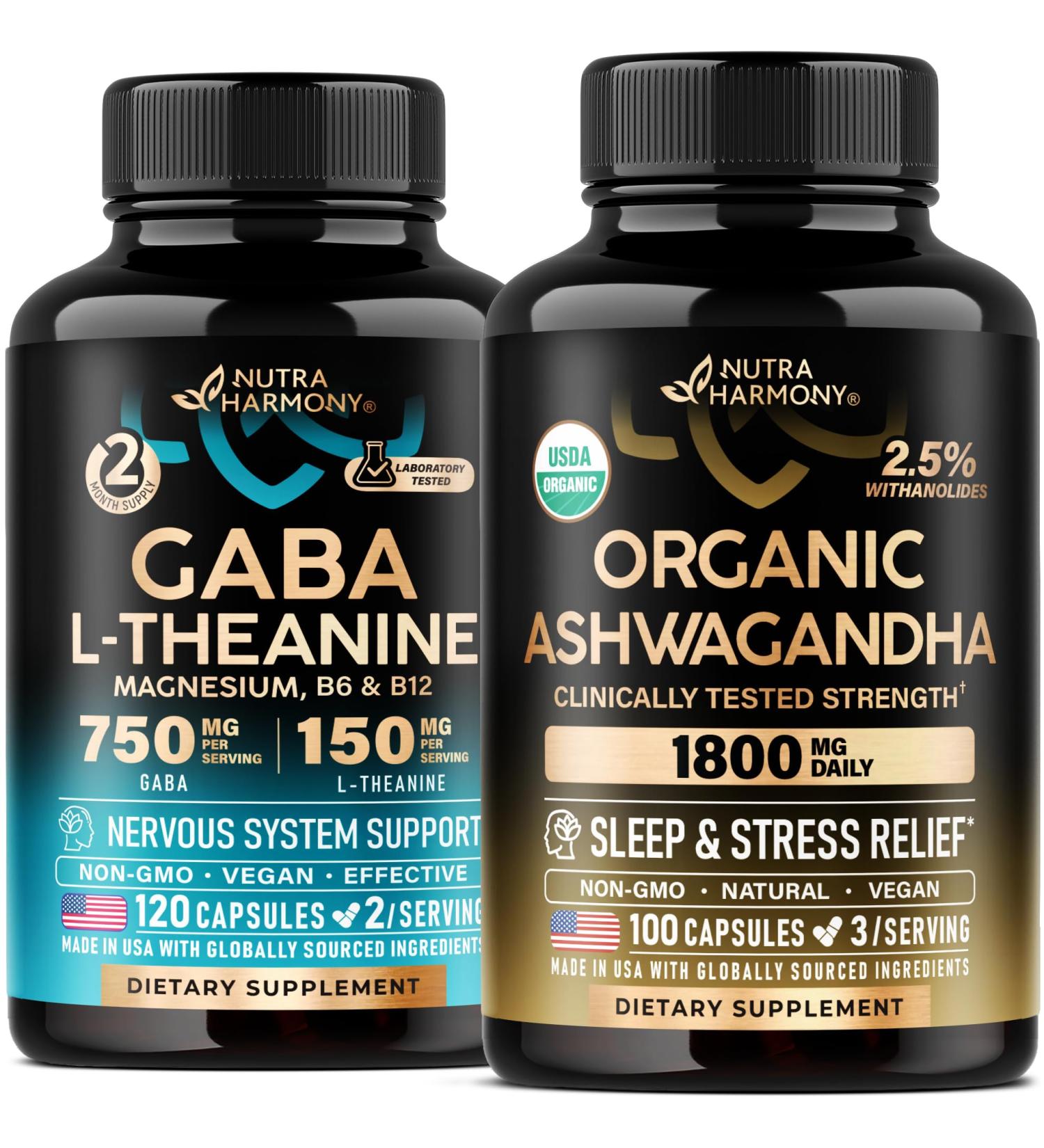 NUTRAHARMONY GABA L-Theanine & Organic Ashwagandha Capsules