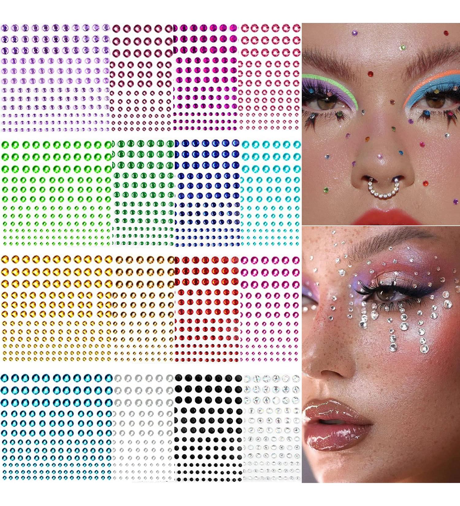 Self Adhesive Rhinestone Stickers - 2640 Pieces Face Gems for Makeup & DIY - 16 Sheets Bling Jewels Stickers - 4 Sizes & Colors Included - Buy Online on GoSupps.com