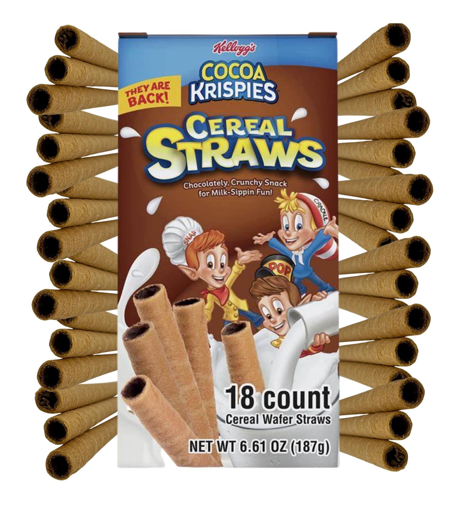 Kellogg's Cocoa Krispies Cereal Straws: 18 Count - Edible Breakfast Straw Alternatives for Milk | Nostalgic Chocolate Cereals for Kids - Buy Online on GoSupps.com