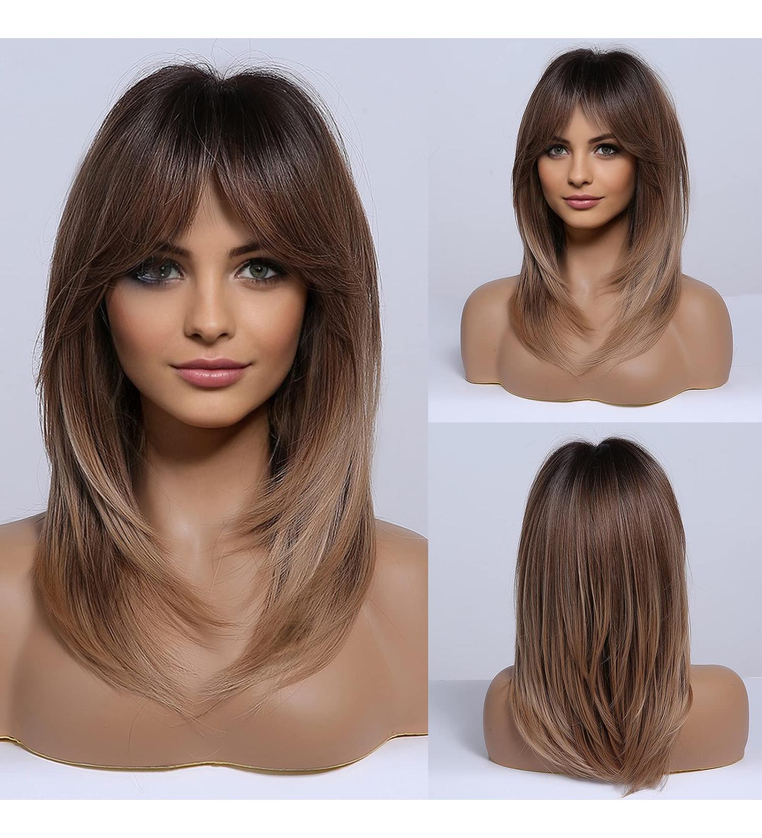 Buy Haircube Long Brown Wigs for Women - Layered Synthetic Hair Wig with Pony | Ombre Brown to Blonde with Dark Roots | 2-Part Set Golden Brown - Buy Online on GoSupps.com