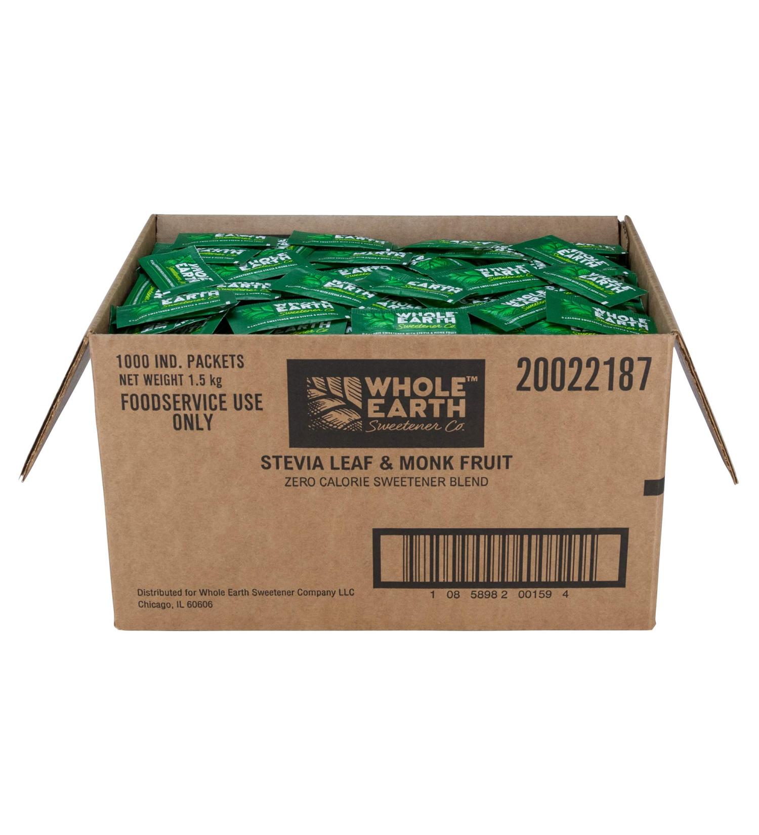 Whole Earth Sweetener Co. Stevia and Monk Fruit Sweetener  Erythritol Sweetener  Sugar Substitute  Zero Calorie Sweetener  1 000 Stevia Packets (Packaging May Vary)  70.54 Ounce Stevia and Monk Fruit 1000 Count - Pack of 1 - Buy Online on GoSupps.com