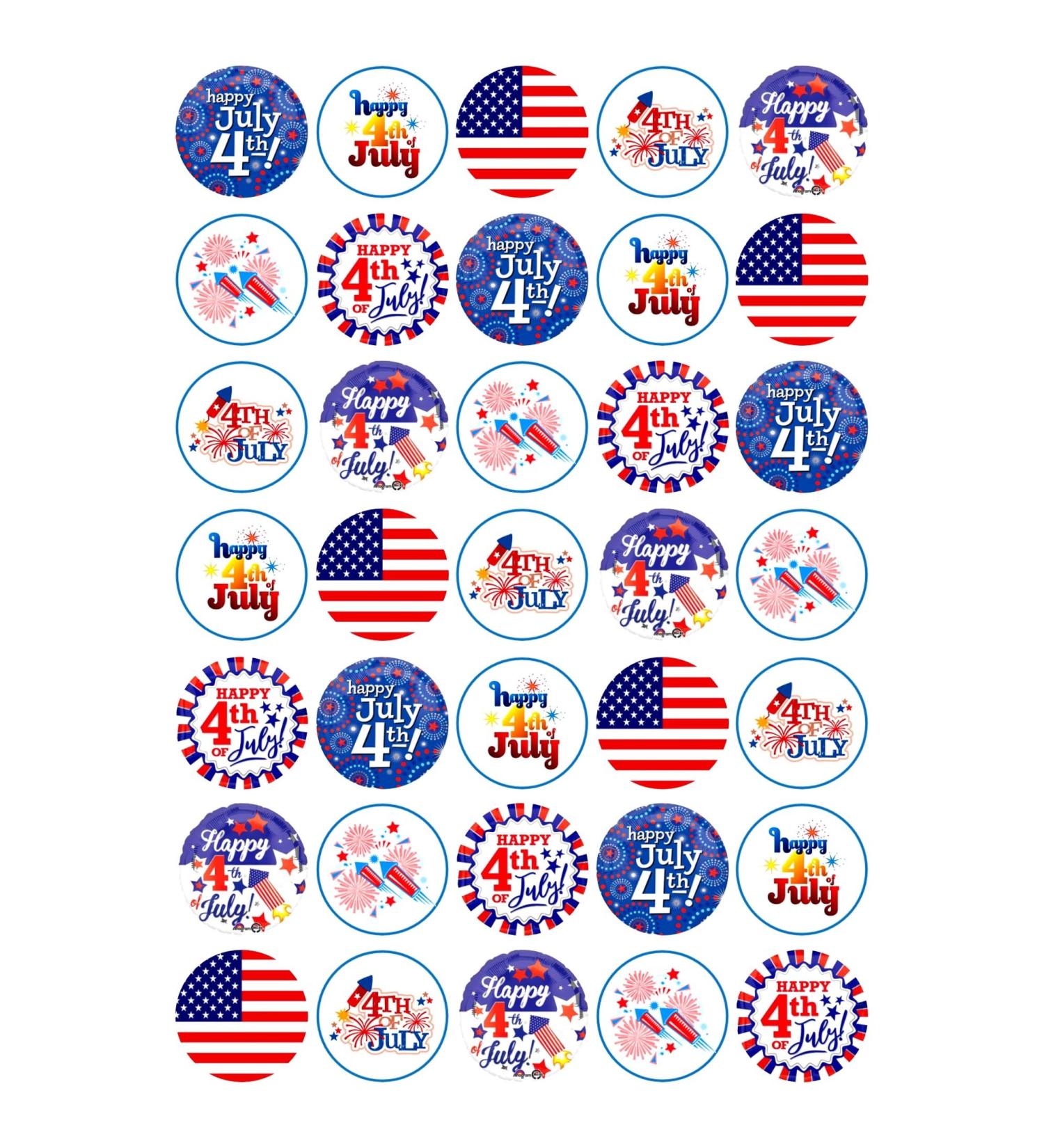 35 x 4th July Mix Edible Wafer or Icing Cupcake Topper Fun American Party Cake Decorations Perfect For Brownies Cookies Muffins & More! (Premium Icing Sheet)