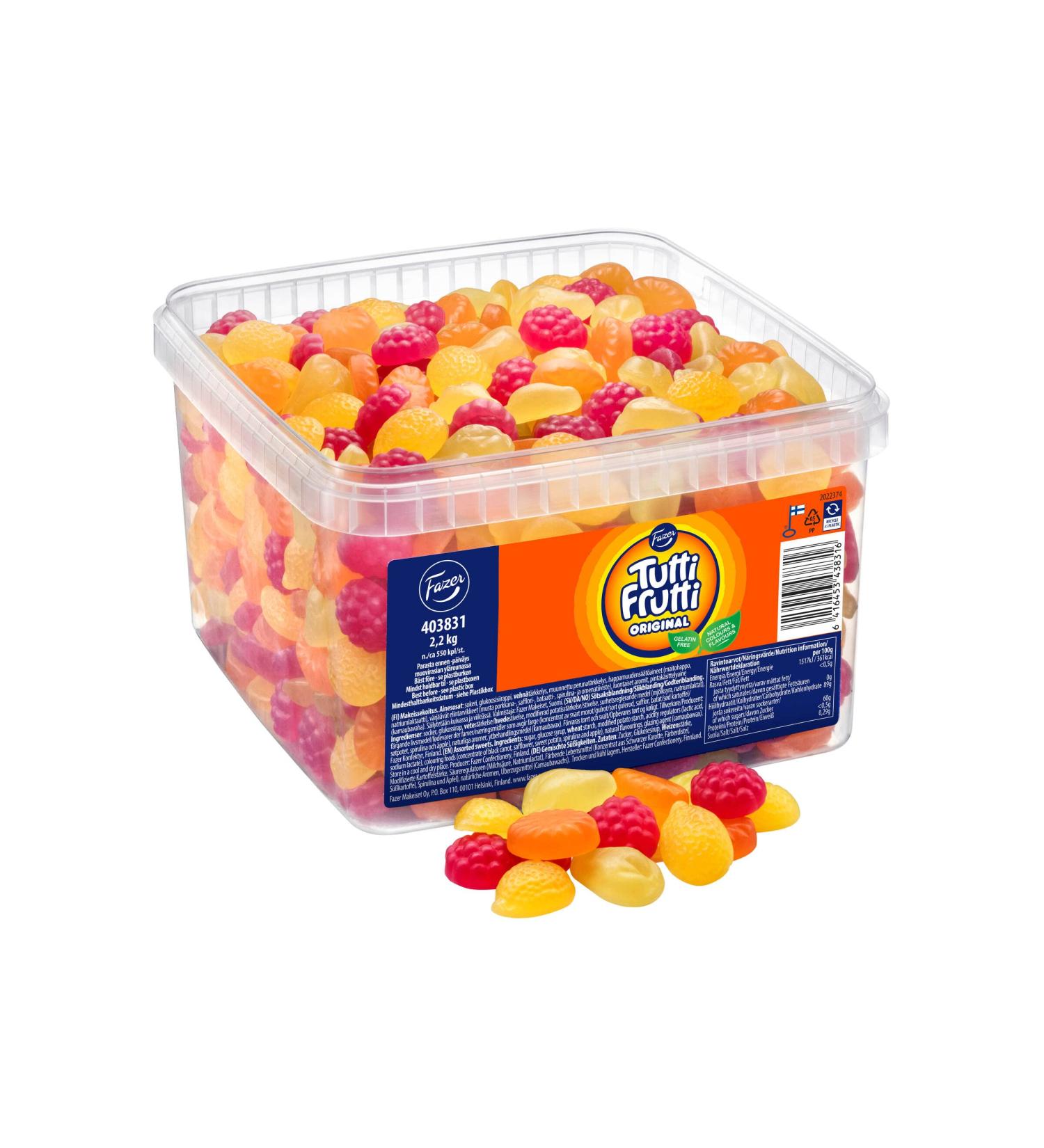  Fazer Tutti Frutti Fazer Tutti Frutti - Fazer 2.2 kg XXL Candy Box Large packages of fruit and fruit candies without gelatin. - Buy Online on GoSupps.com