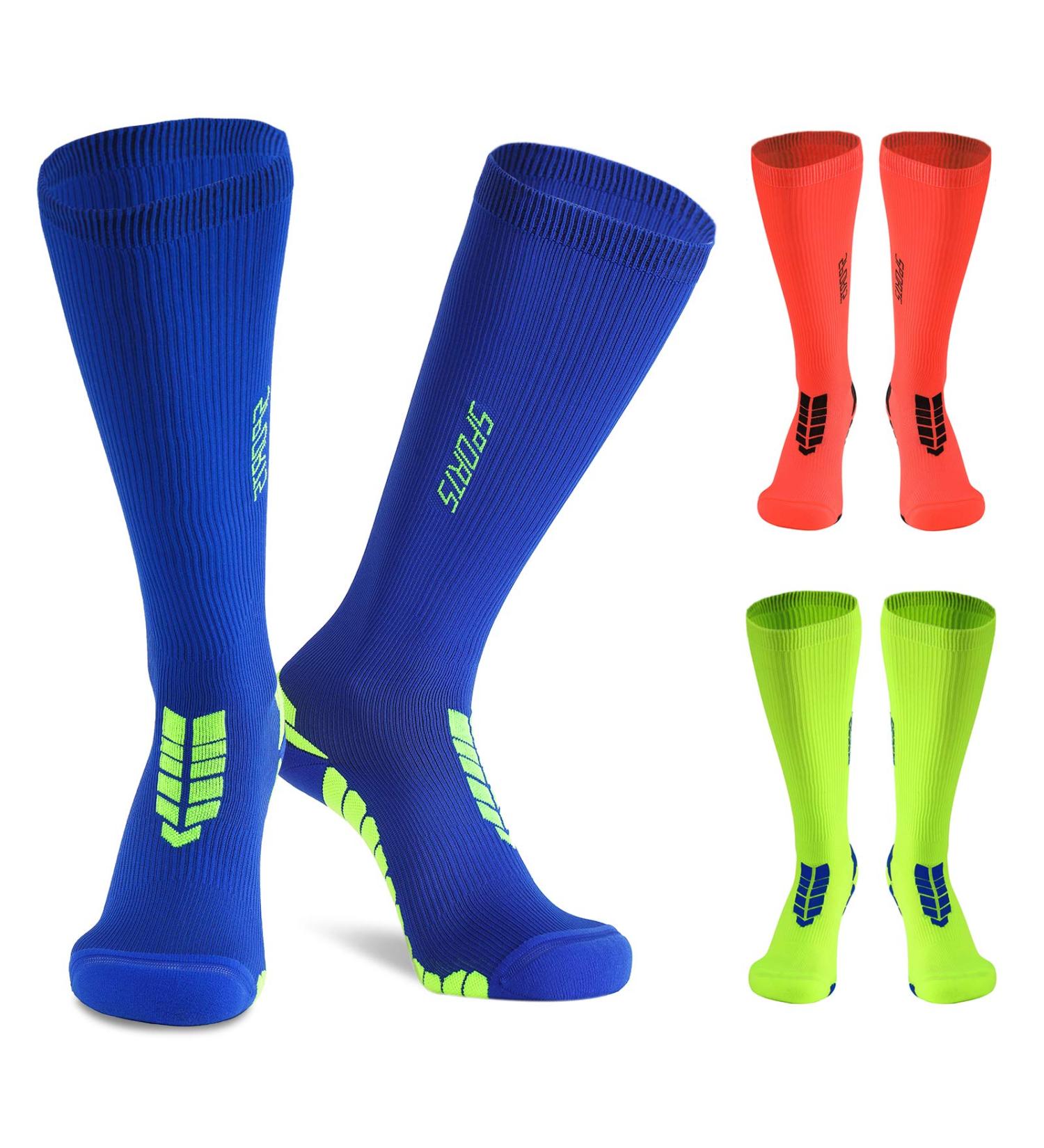 Buy Compression Socks for Men - Copper Stockings 15-20 mmHg Medical Support 3 Pairs XL - Unisex High Knee Highs in Blue Orange Green - Buy Online on GoSupps.com