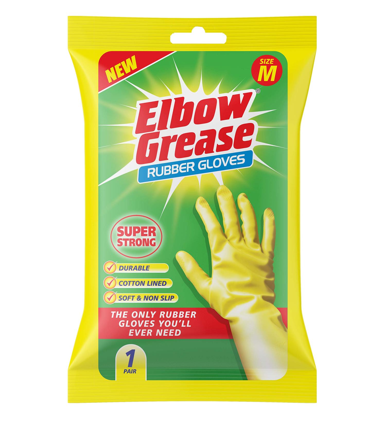 Elbow Grease Rubber Gloves - Medium Size, Cotton Lined, Extra Strong, Non-Slip - Yellow 7.0 Gram M - Pack of 1 - Buy Online on GoSupps.com