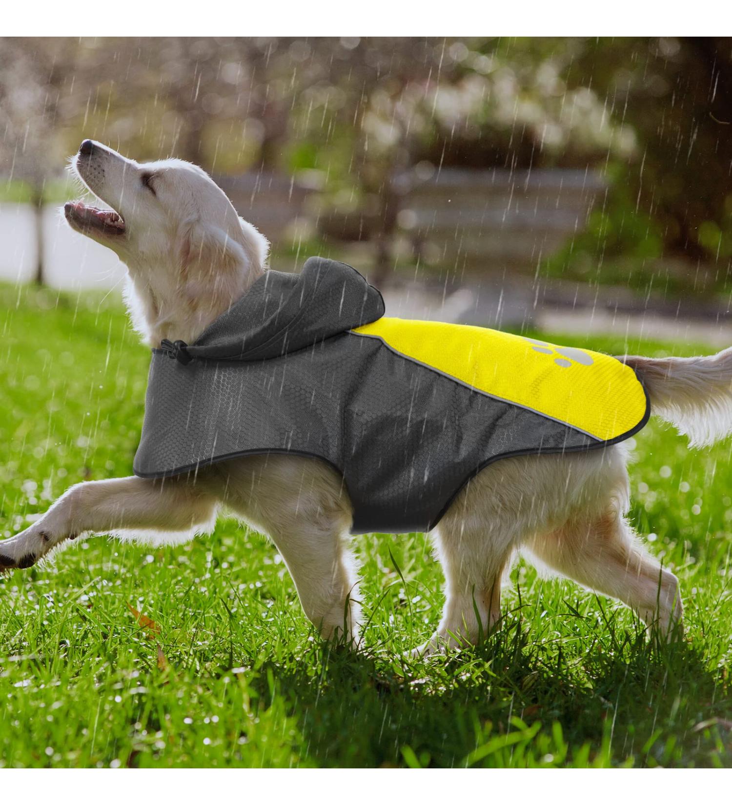 Kpuplol Waterproof Dog Coat - Rain Jacket with Hood & Reflex Stripes for All Dog Sizes - Ultra-Light & Breathable Outdoor Hiking Gear in XL Black/Yellow - Buy Online on GoSupps.com