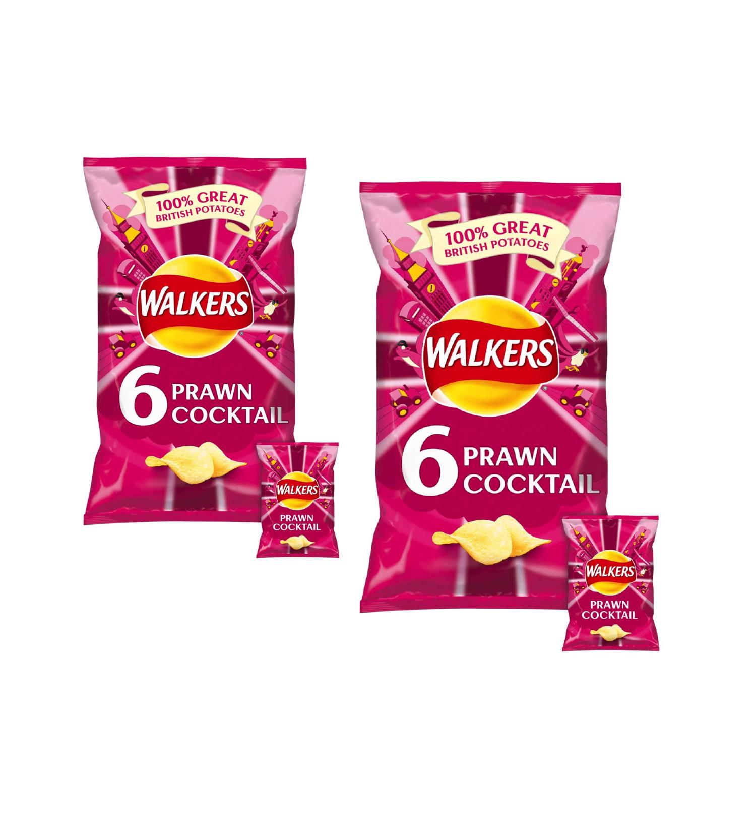 Walkers Crisps - Prawn Cocktail (6x25g) Two Pack