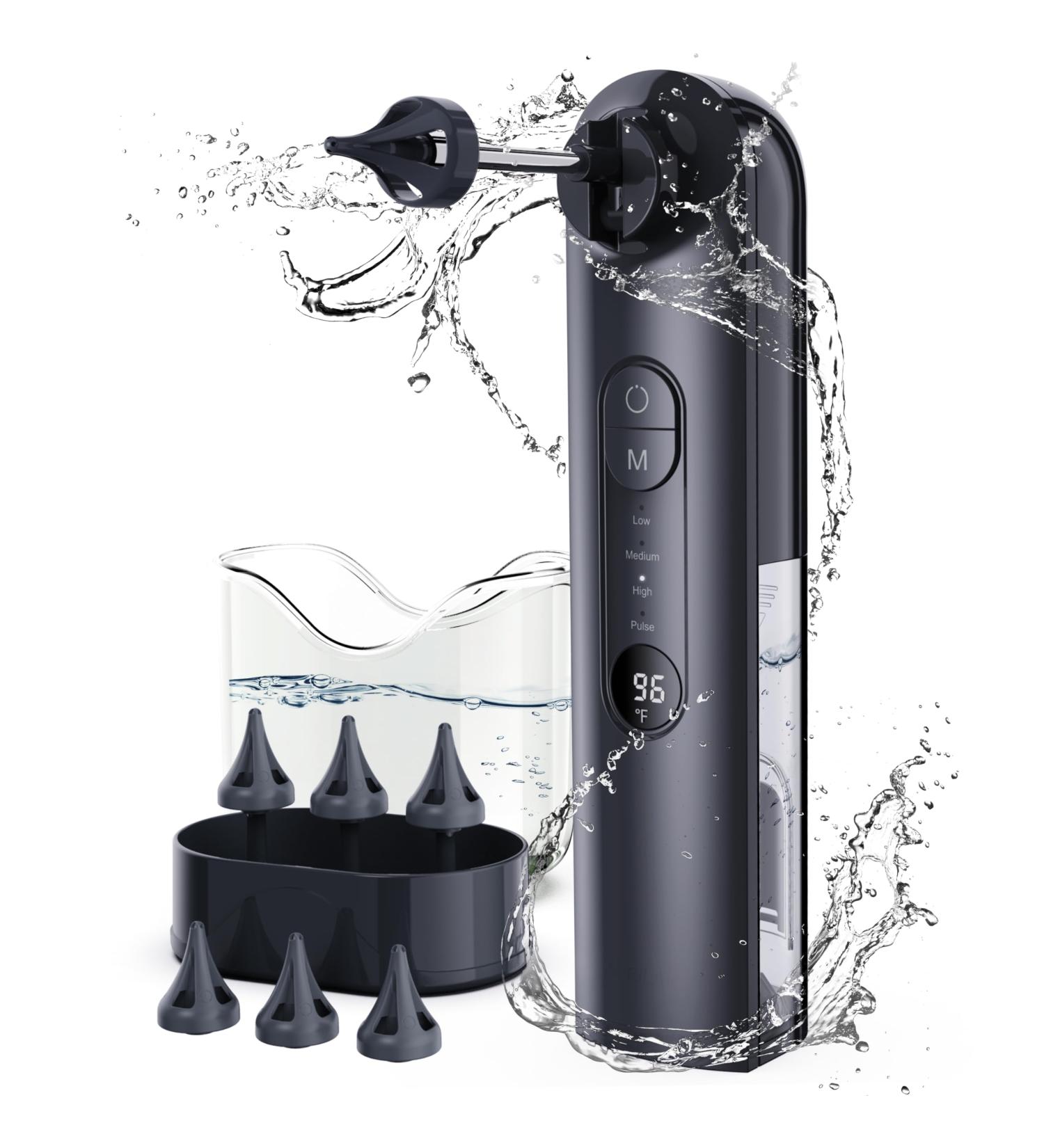 Ear Wax Removal Tool-Ear Cleaner-Ear Cleaning Kit with 4 Pressure Settings Safe & Effective Electric Triple Jet Stream Ear Cleaner with 6 Reusable Tips USB Rechargeable