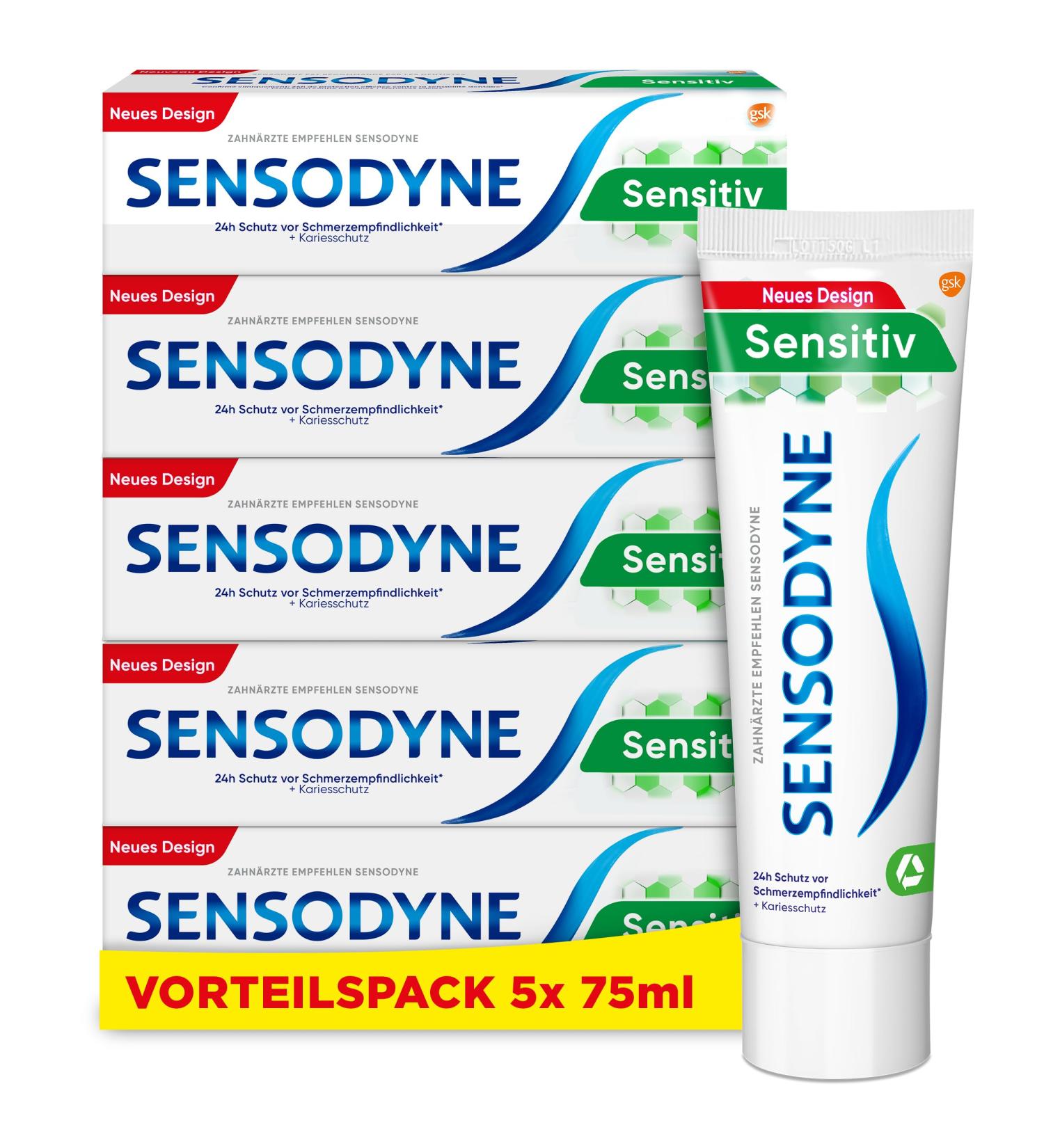 Sensodyne Sensitive Fluoride Toothpaste 5x75ml - Best Daily Toothpaste for Sensitive Teeth | International Shipping Available - Buy Online on GoSupps.com