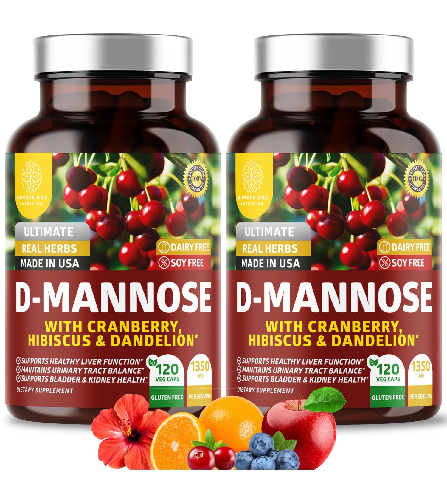 2-Pack Premium D Mannose with Cranberry & Dandelion 1350mg - UTI & Bladder Health Support | 240 Veg Caps - Buy Online on GoSupps.com
