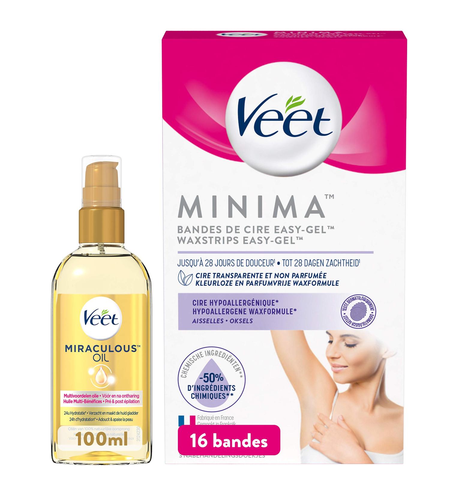 Veet Huile Miraculeuse + Bandes de Cire Froide Minima Epilation Aisselles x16 - Buy Online on GoSupps.com
