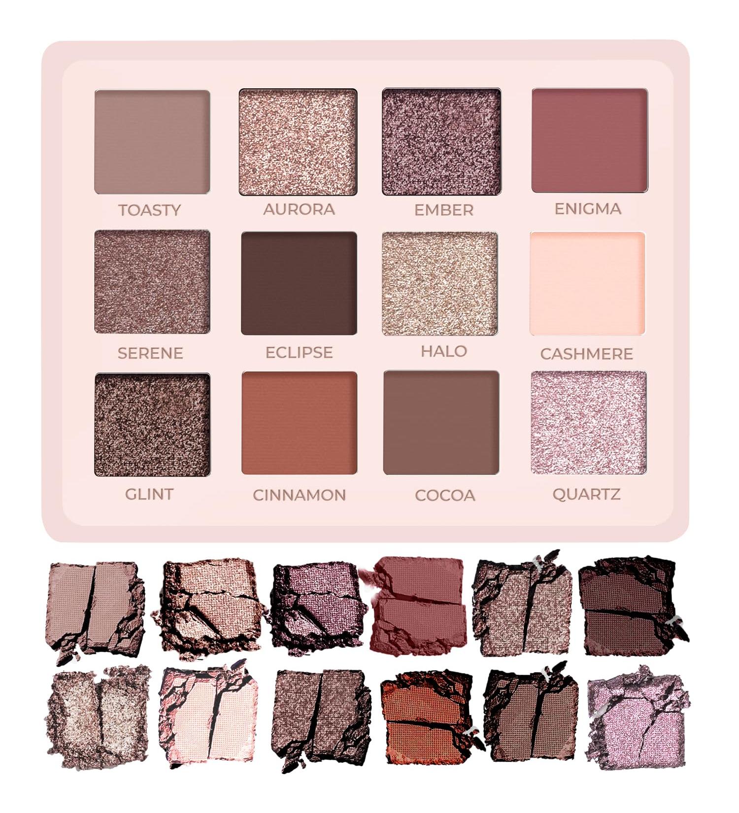 Lamora Nude Eyeshadow Palette - 12 Neutral Pigmented Matte & Shimmer Makeup Shades - Travel Size Eye Shadow With Mirror Nude Neutral Natural - Buy Online on GoSupps.com