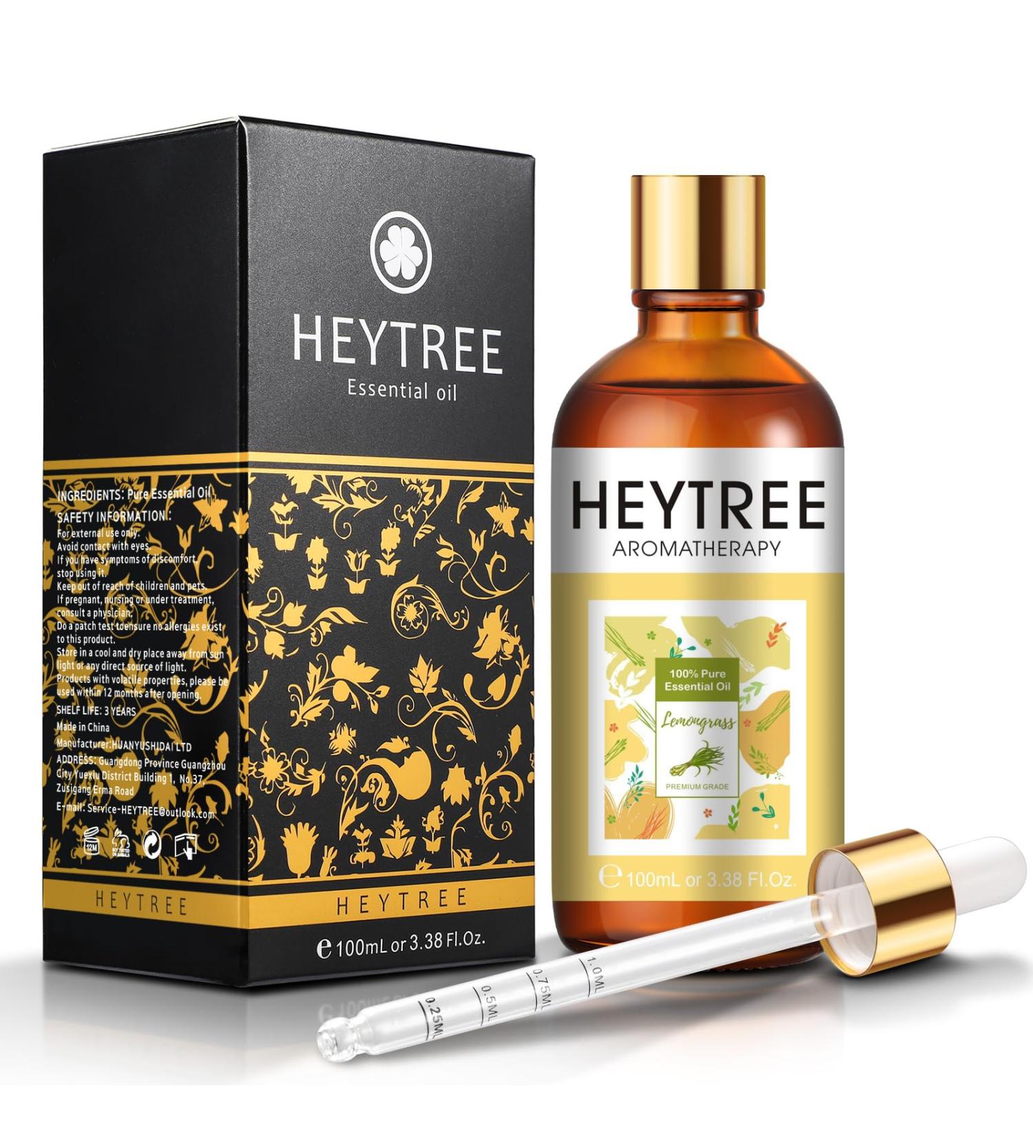 HEYTREE Lemongrass Essential Oil 100ml - Pure Natural Essential Oil for SPA Aromatherapy and Diffusers - Create a Relaxing Environment-Drive Buzzing - Buy Online on GoSupps.com