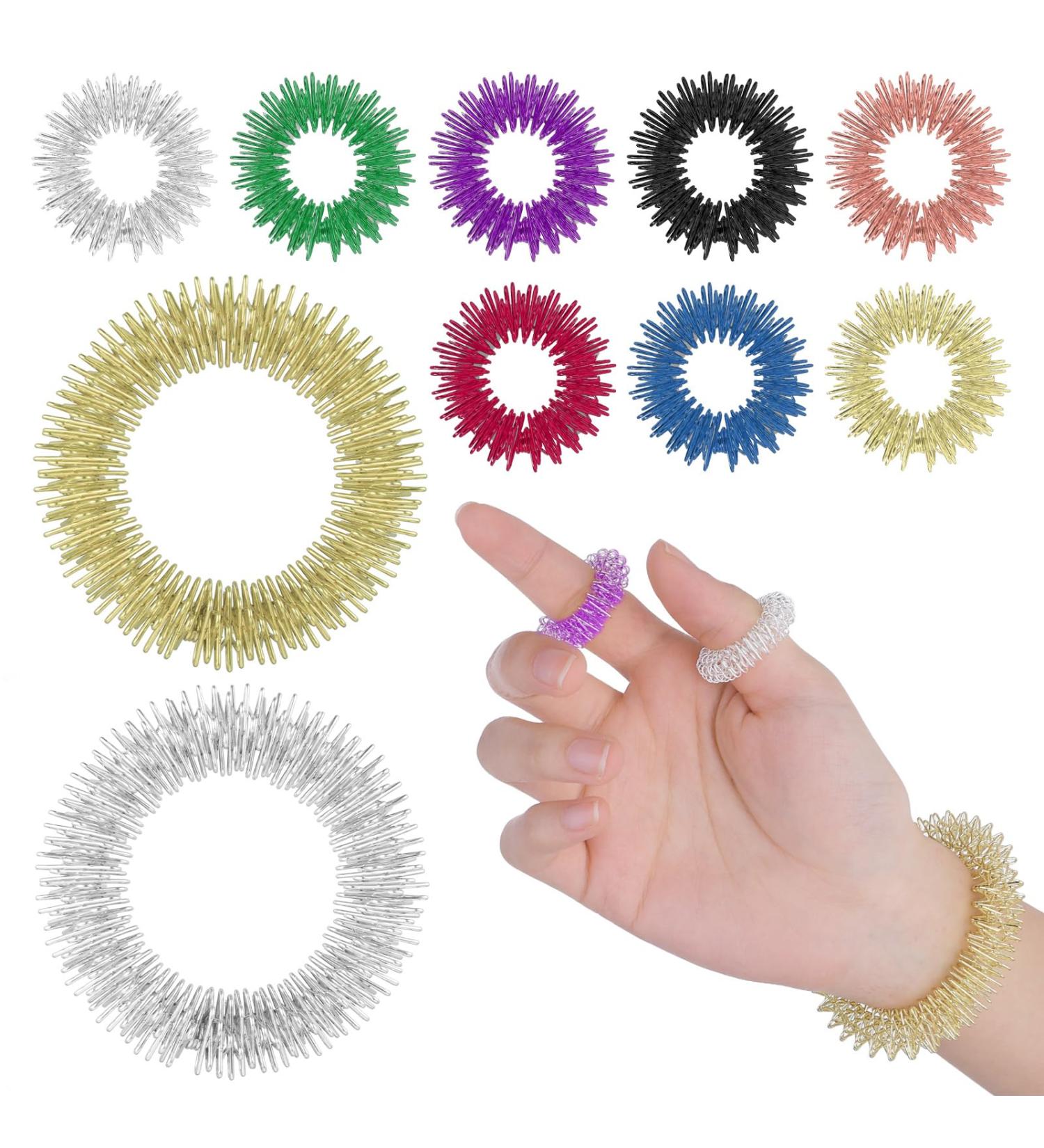 10-Piece Acupressure Massage Ring Set | Finger & Wrist Massage Rings for Stress Relief & Improved Blood Circulation - Buy Online on GoSupps.com