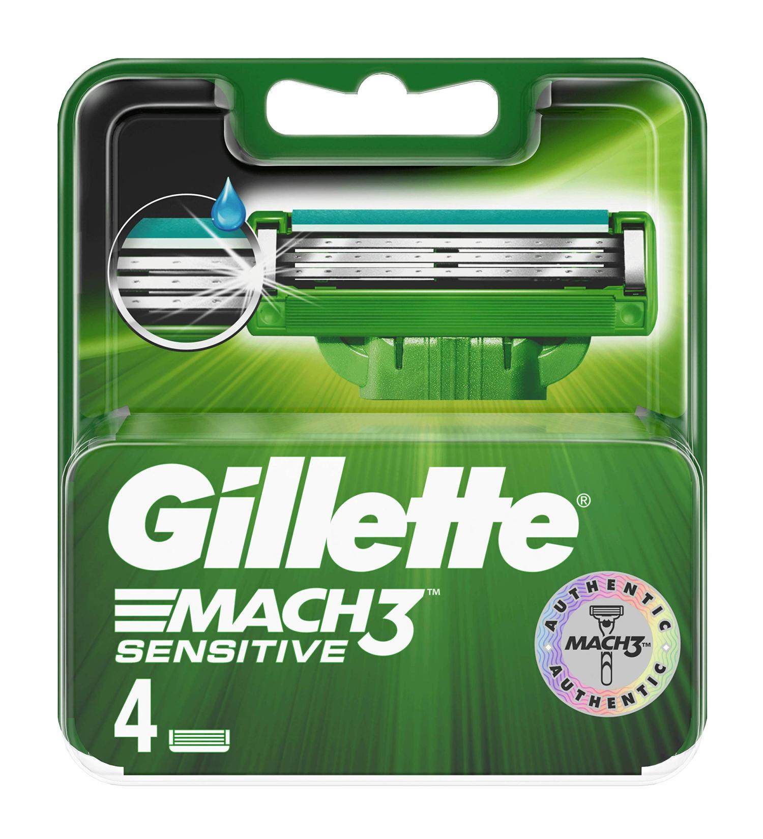 Gillette Mach3 Sensitive Razor Blades for Men - 4 Refills | Stronger-Than-Steel Blades - Buy Online on GoSupps.com