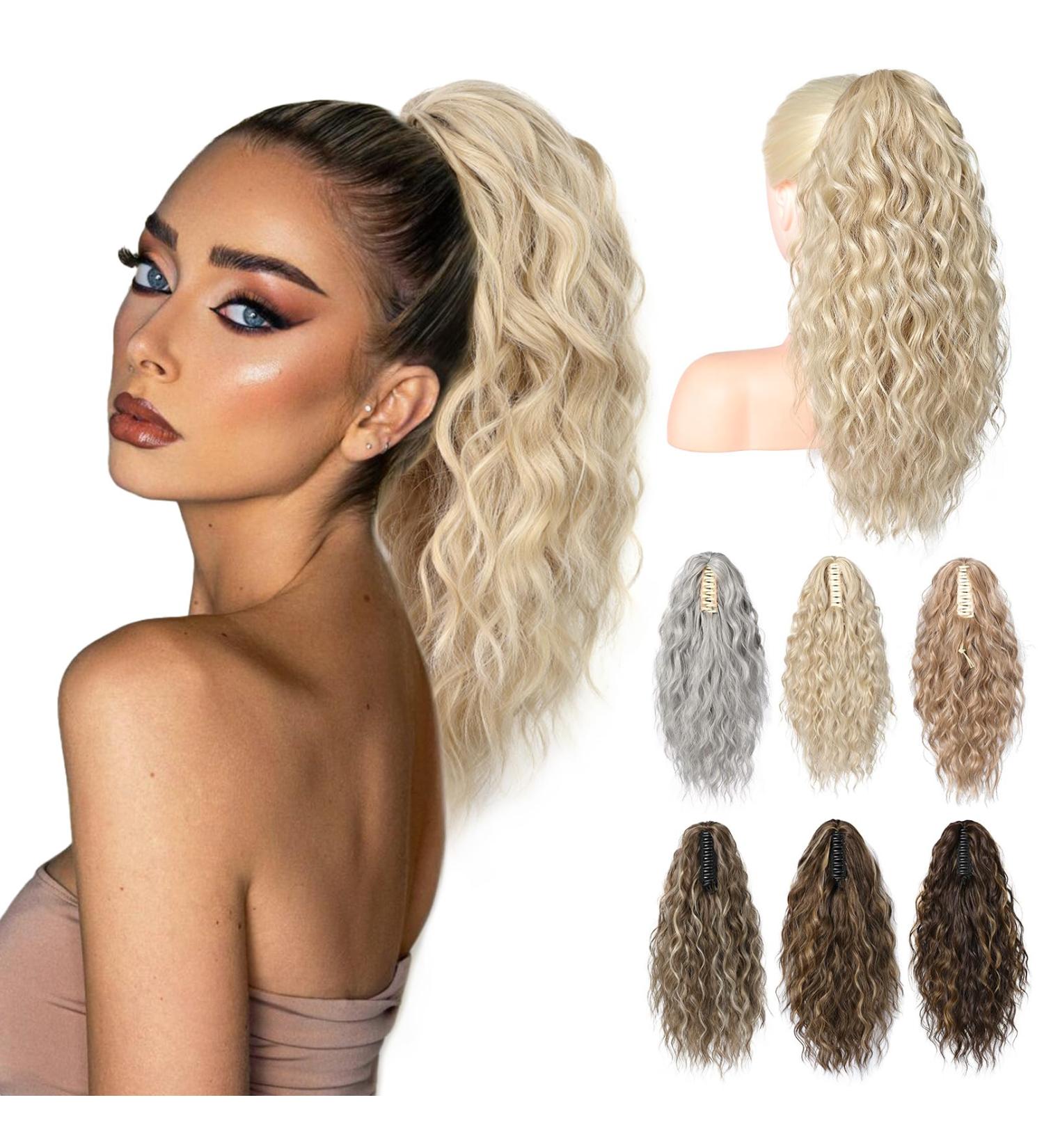 Brikabia 40cm Blonde Ponytail Extension - Curly Clip-In Hairpiece for Women | Premium Dirty Blonde Corrugated Extensions - Buy Online on GoSupps.com