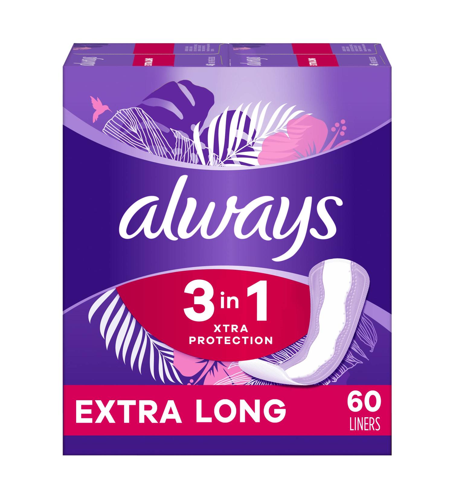 Always Xtra Protection 3-in-1 Daily Liners - Extra Long 60 CT - For Women - Buy Online on GoSupps.com