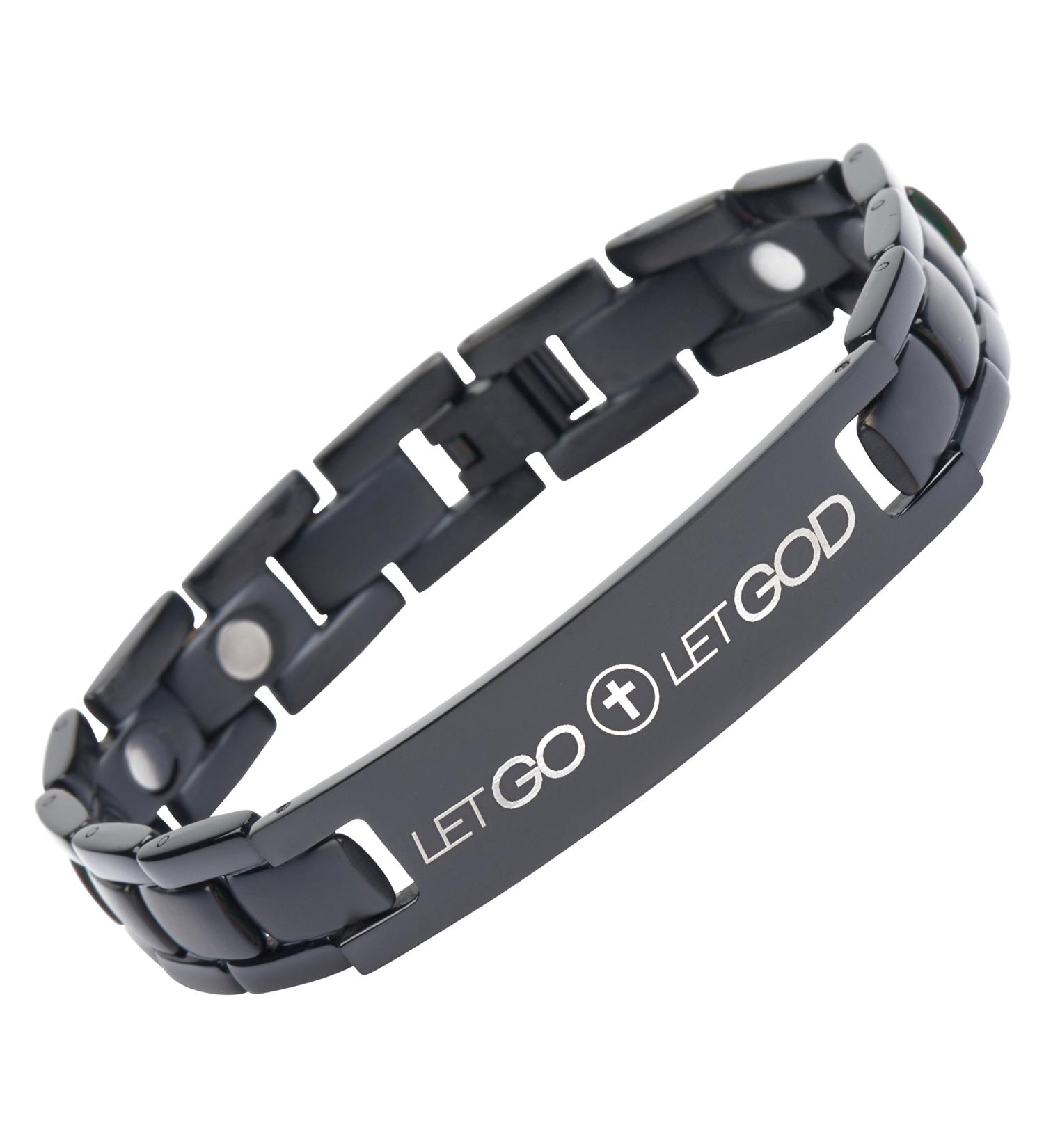 Crosstraxx Adjustable Titanium Magnetic Christian Bracelet - Let Go Let God Scripture - Includes Tool & Pins - 8.5x0.5 Black - Buy Online on GoSupps.com