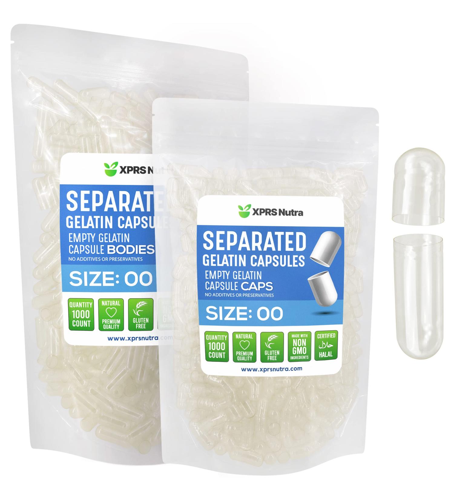 XPRS Nutra Size 00 Gelatin Empty Capsules - 1000 Count - DIY Supplement Filling - Clear Separated Empty 00 Capsules - Buy Online on GoSupps.com
